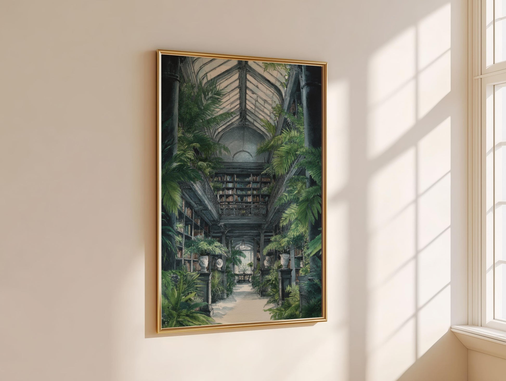 Lush Conservatory Jungle Library Print | Cozy Wall Decor | Book Lover Gift | Book Nook Poster | Book Art | Aesthetic Room Art | Home Decor - Book Poster Art Print Decor Bookish