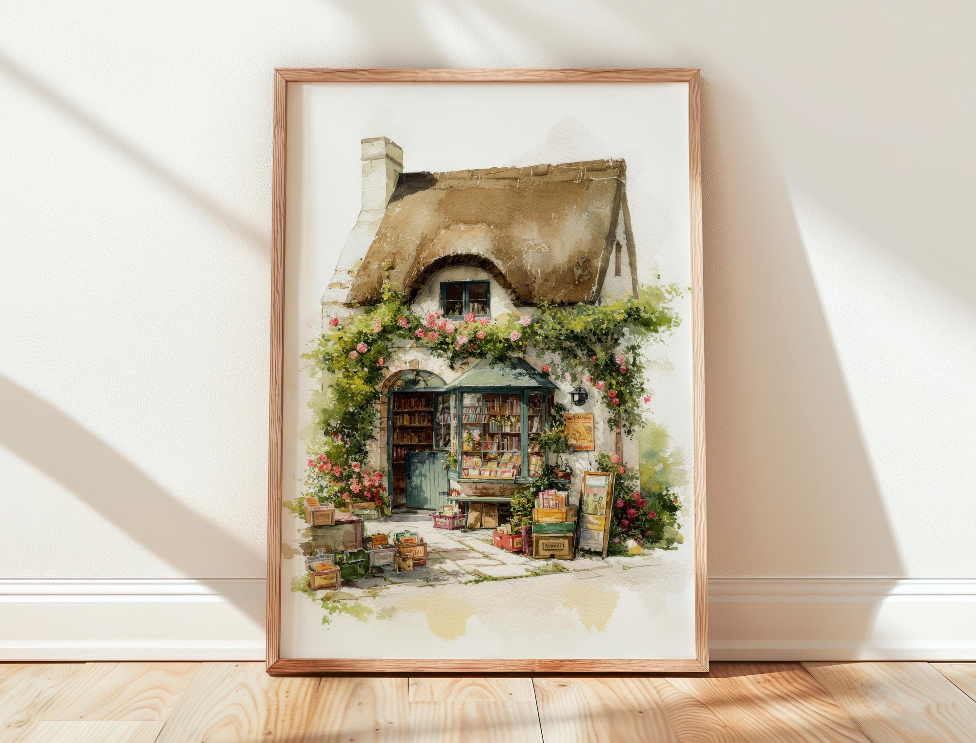 Thatched Roof Cottage Bookshop Print | Cozy Wall Decor | Book Lover Gift | Book Nook Poster | Book Art | Aesthetic Room Art | Home Decor - Book Poster Art Print Decor Bookish