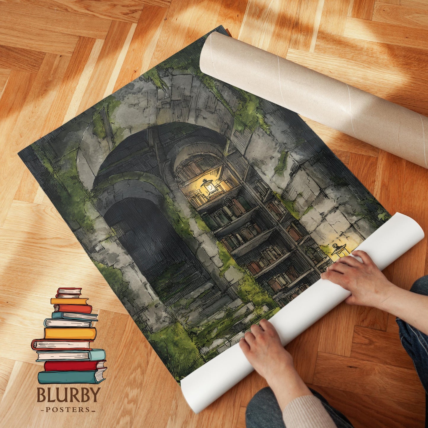 Dark Academia Hidden Stone Library Print | Cozy Wall Decor | Book Lover Gift | Book Nook Poster | Book Art | Aesthetic Room Art | Home Decor - Book Poster Art Print Decor Bookish