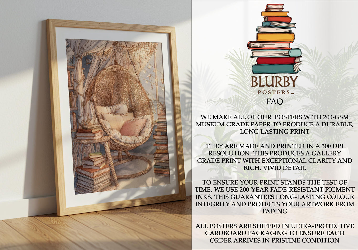 Boho Macrame Chair Reading Nook Print | Cozy Wall Decor | Book Lover Gift | Book Nook Poster | Book Art | Aesthetic Room Art | Home Decor - Book Poster Art Print Decor Bookish