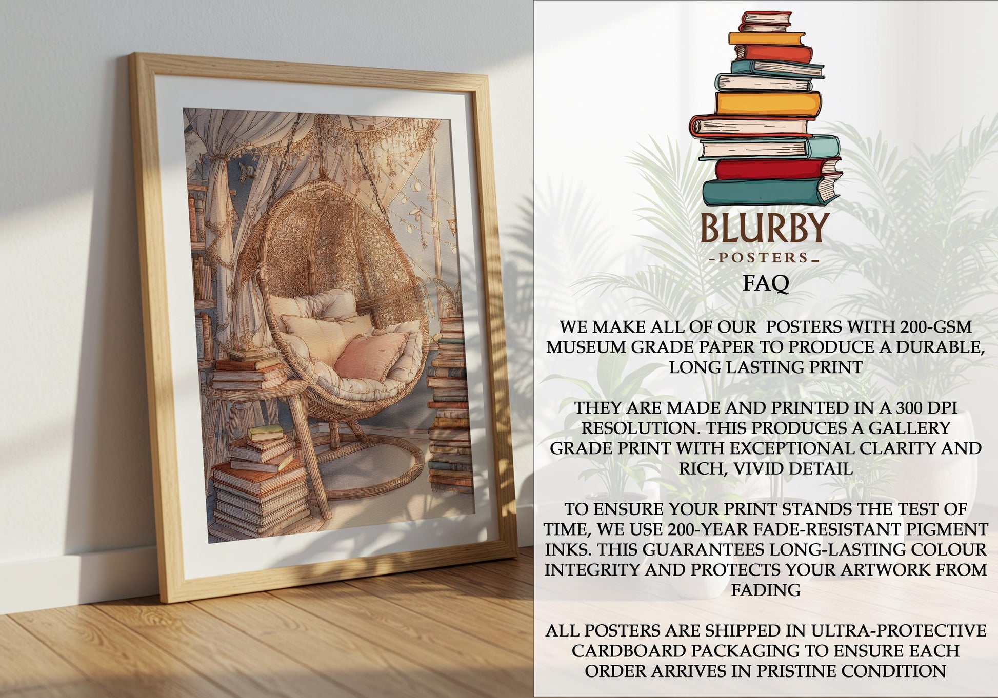 Boho Macrame Chair Reading Nook Print | Cozy Wall Decor | Book Lover Gift | Book Nook Poster | Book Art | Aesthetic Room Art | Home Decor - Book Poster Art Print Decor Bookish