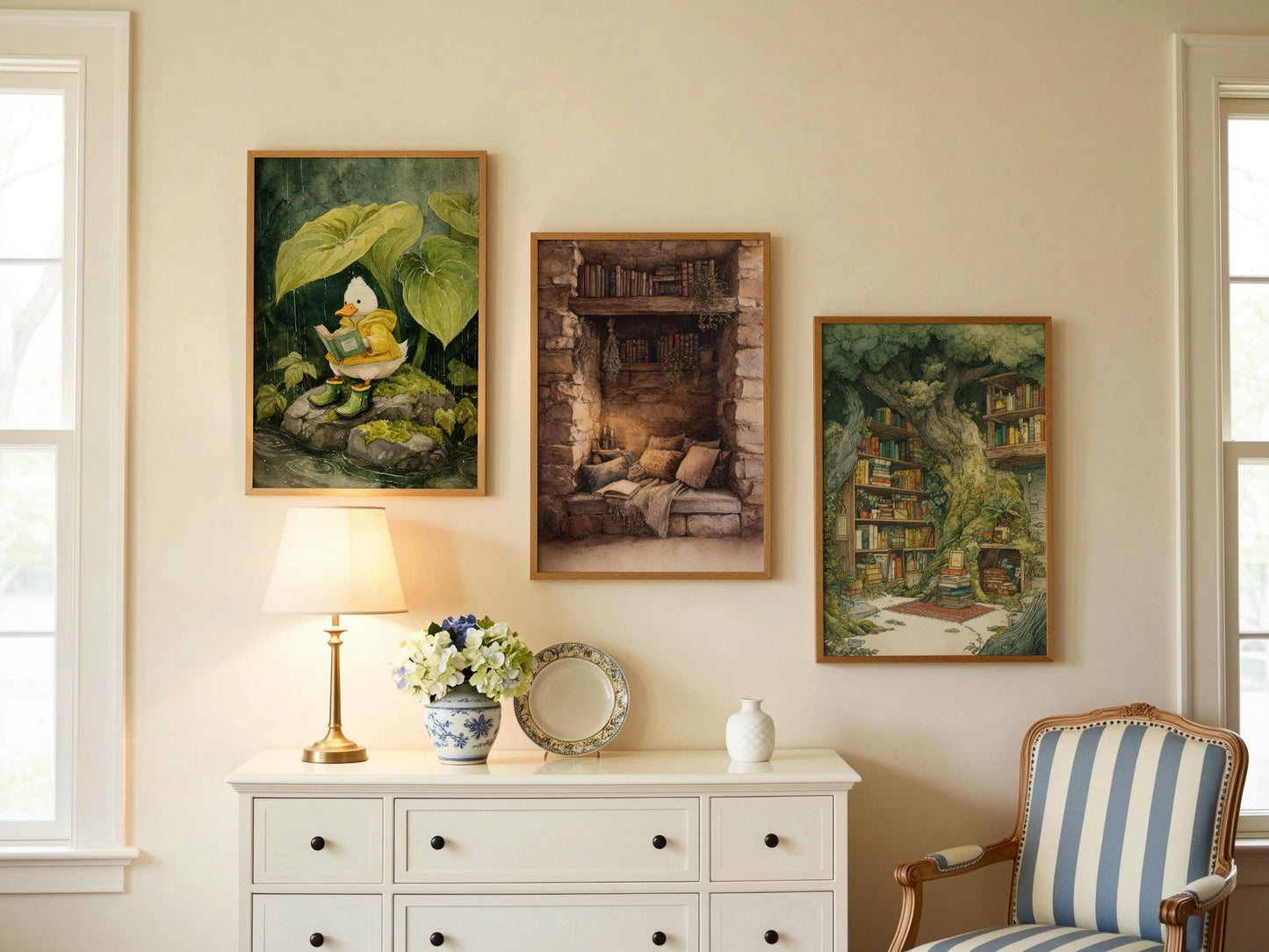 Cosy Stone Wall Reading Nook Print | Cozy Wall Decor | Book Lover Gift | Book Nook Poster | Book Art | Aesthetic Room Art | Reader Home Art - Book Poster Art Print Decor Bookish