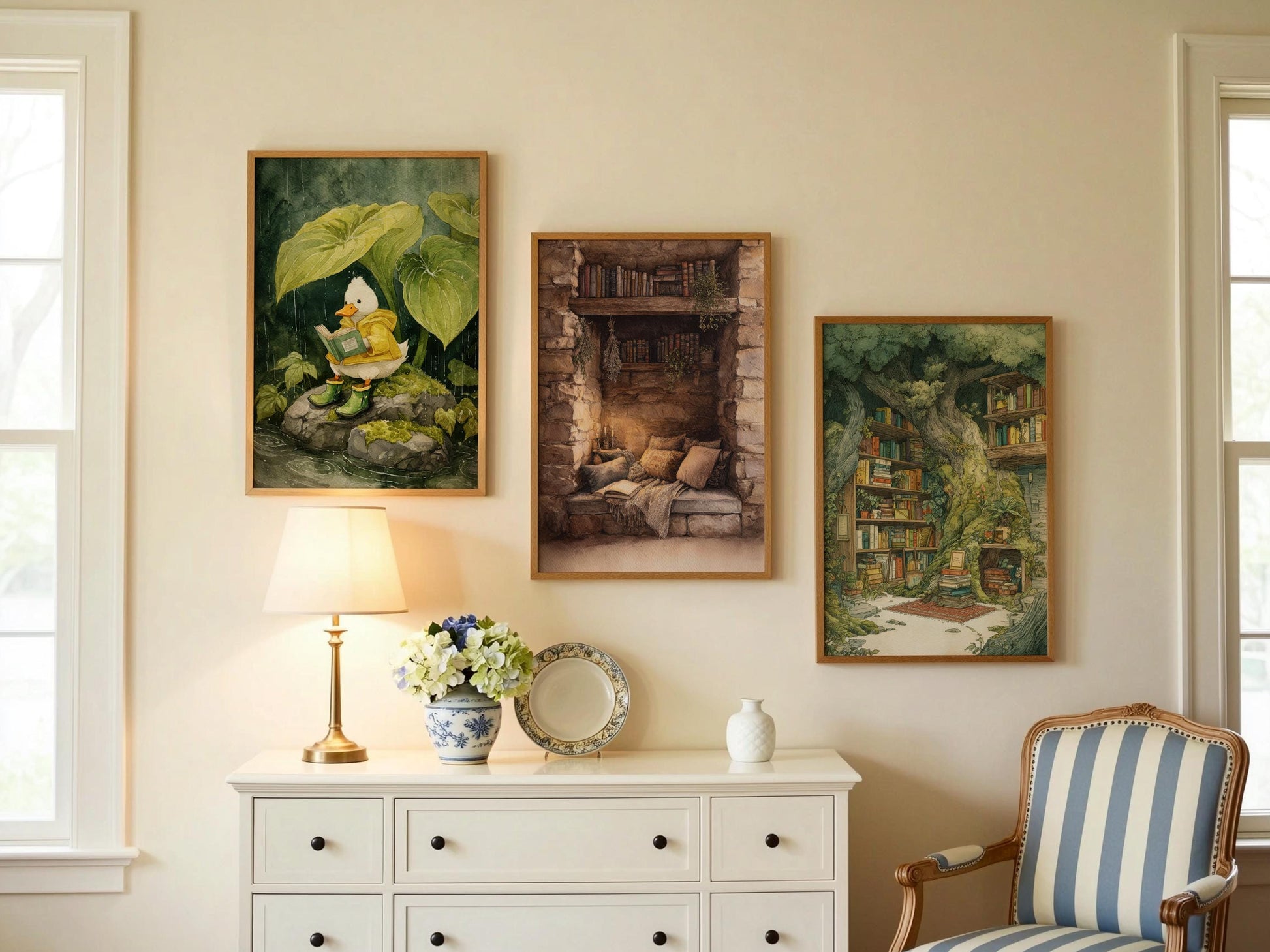 Cosy Stone Wall Reading Nook Print | Cozy Wall Decor | Book Lover Gift | Book Nook Poster | Book Art | Aesthetic Room Art | Reader Home Art - Book Poster Art Print Decor Bookish