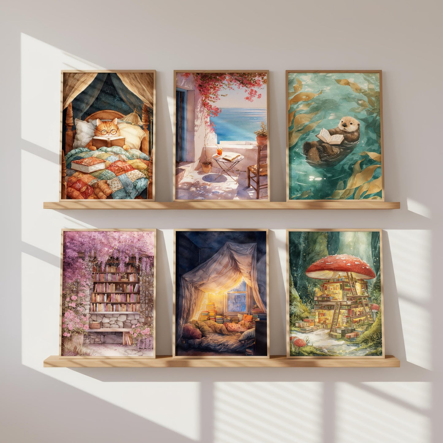 Mediterranean Sea View Balcony Print | Cozy Wall Decor | Book Lover Gift | Book Nook Poster | Book Art | Aesthetic Room Art | Reader Art - Book Poster Art Print Decor Bookish