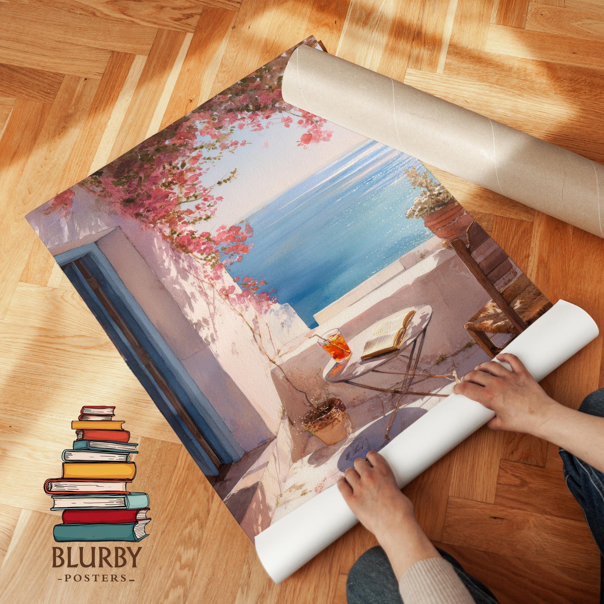 Mediterranean Sea View Balcony Print | Cozy Wall Decor | Book Lover Gift | Book Nook Poster | Book Art | Aesthetic Room Art | Reader Art - Book Poster Art Print Decor Bookish