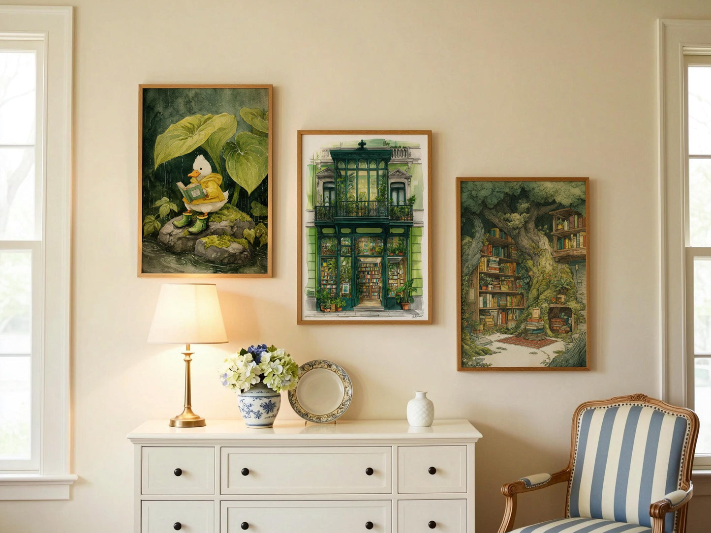 Emerald Green Conservatory Bookshop Print | Cozy Wall Decor | Book Lover Gift | Book Nook Poster | Book Art | Aesthetic Room | Reader Art - Book Poster Art Print Decor Bookish