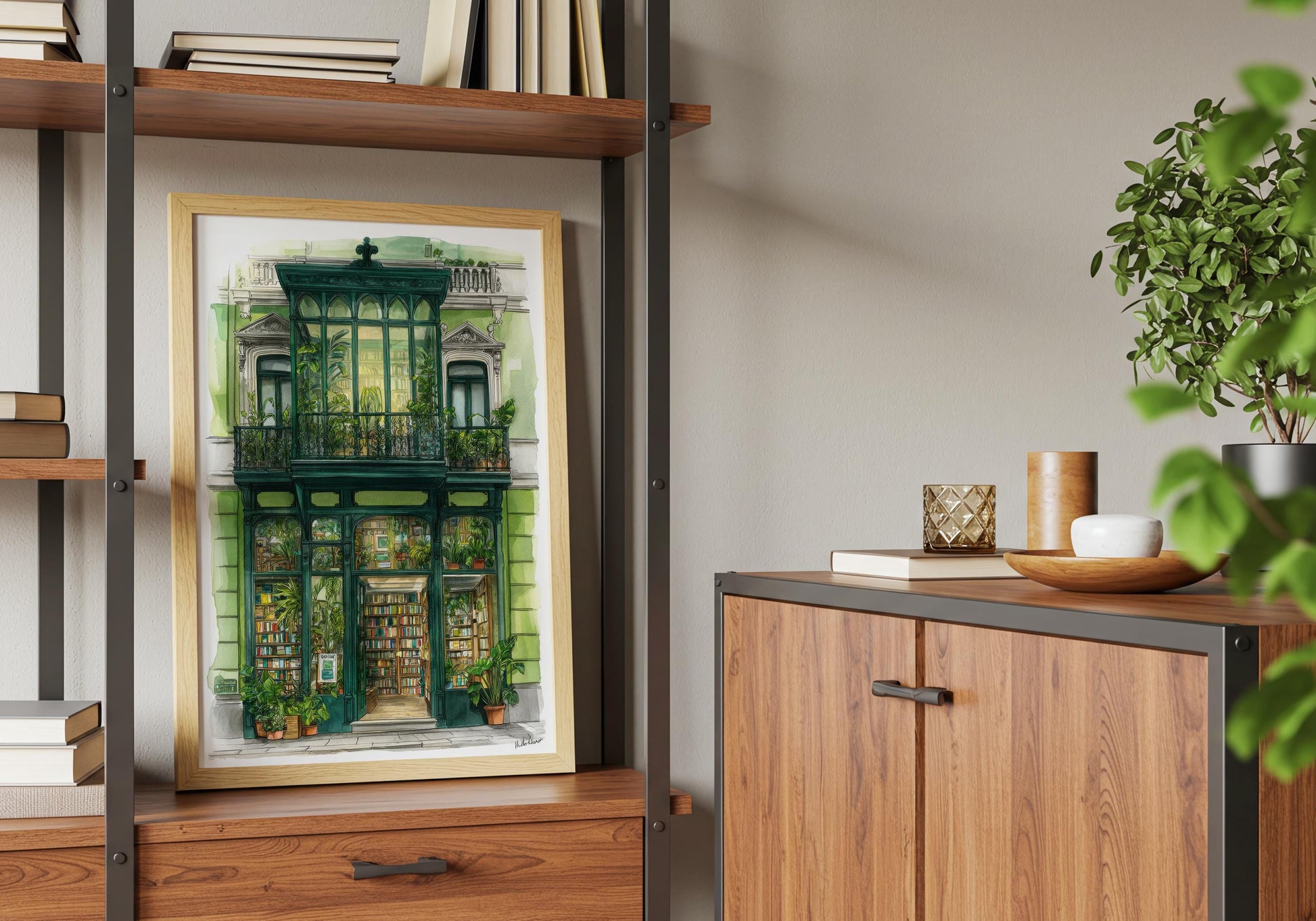 Emerald Green Conservatory Bookshop Print | Cozy Wall Decor | Book Lover Gift | Book Nook Poster | Book Art | Aesthetic Room | Reader Art - Book Poster Art Print Decor Bookish