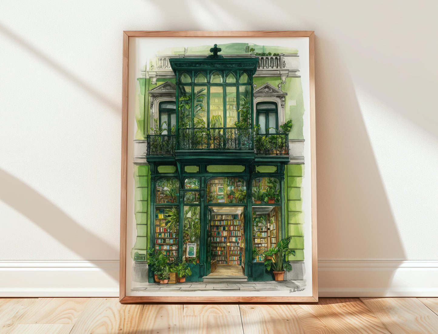Emerald Green Conservatory Bookshop Print | Cozy Wall Decor | Book Lover Gift | Book Nook Poster | Book Art | Aesthetic Room | Reader Art - Book Poster Art Print Decor Bookish