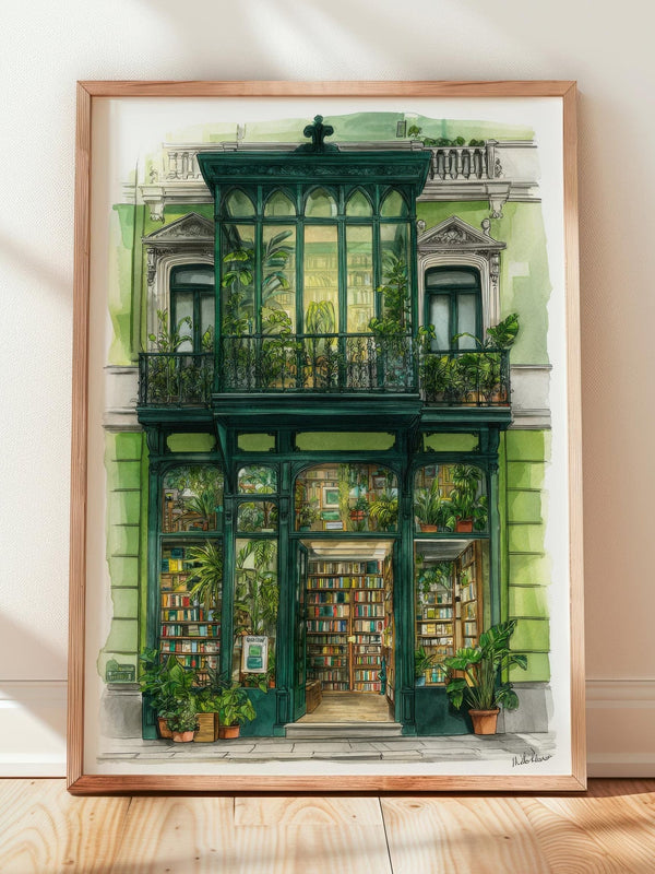 Emerald Green Conservatory Bookshop Print | Cozy Wall Decor | Book Lover Gift | Book Nook Poster | Book Art | Aesthetic Room | Reader Art - Book Poster Art Print Decor Bookish