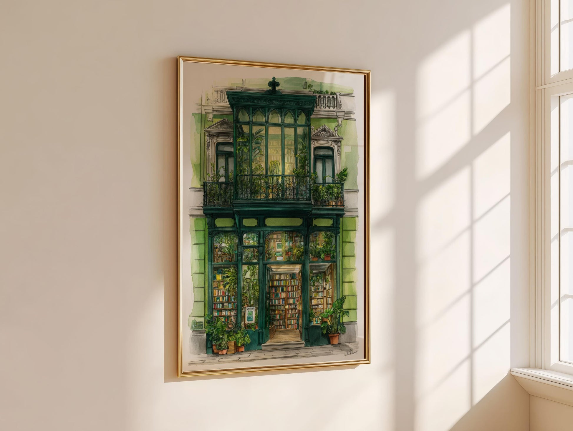 Emerald Green Conservatory Bookshop Print | Cozy Wall Decor | Book Lover Gift | Book Nook Poster | Book Art | Aesthetic Room | Reader Art - Book Poster Art Print Decor Bookish