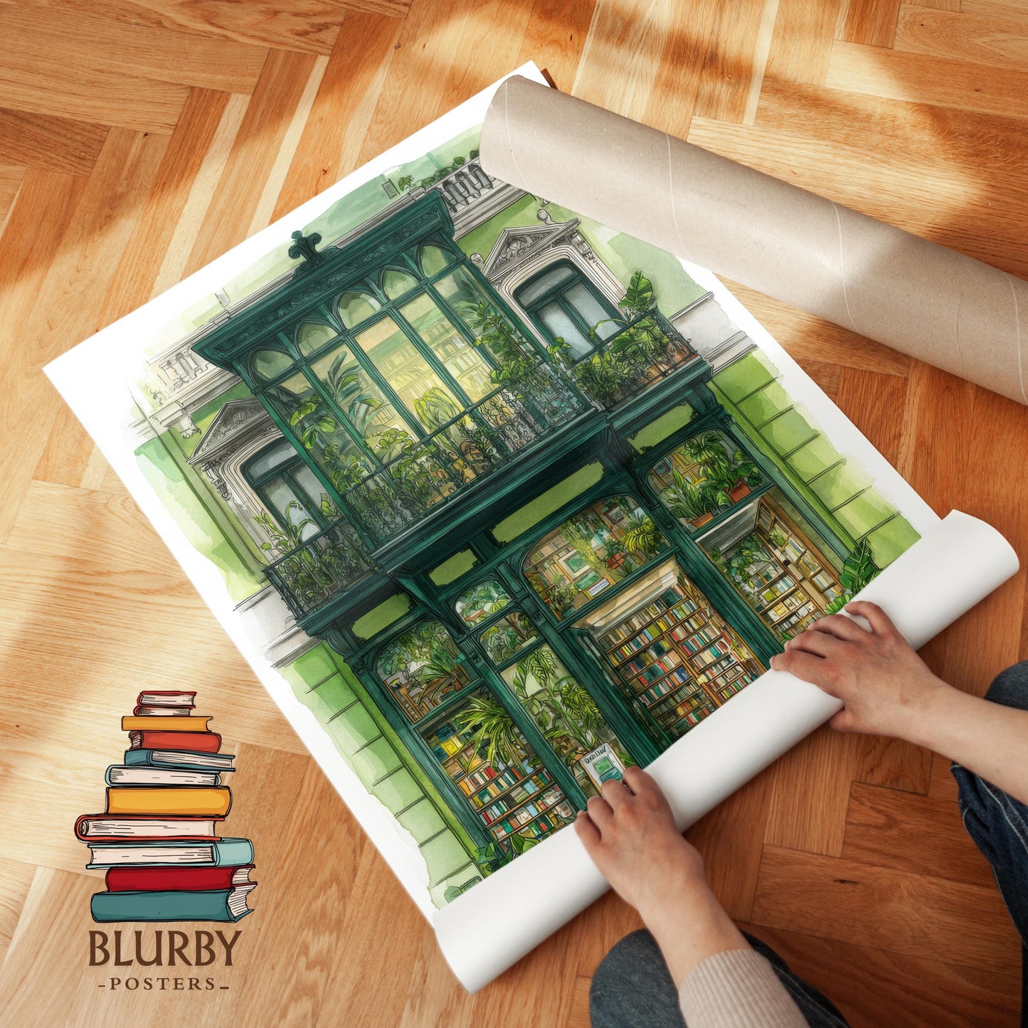 Emerald Green Conservatory Bookshop Print | Cozy Wall Decor | Book Lover Gift | Book Nook Poster | Book Art | Aesthetic Room | Reader Art - Book Poster Art Print Decor Bookish