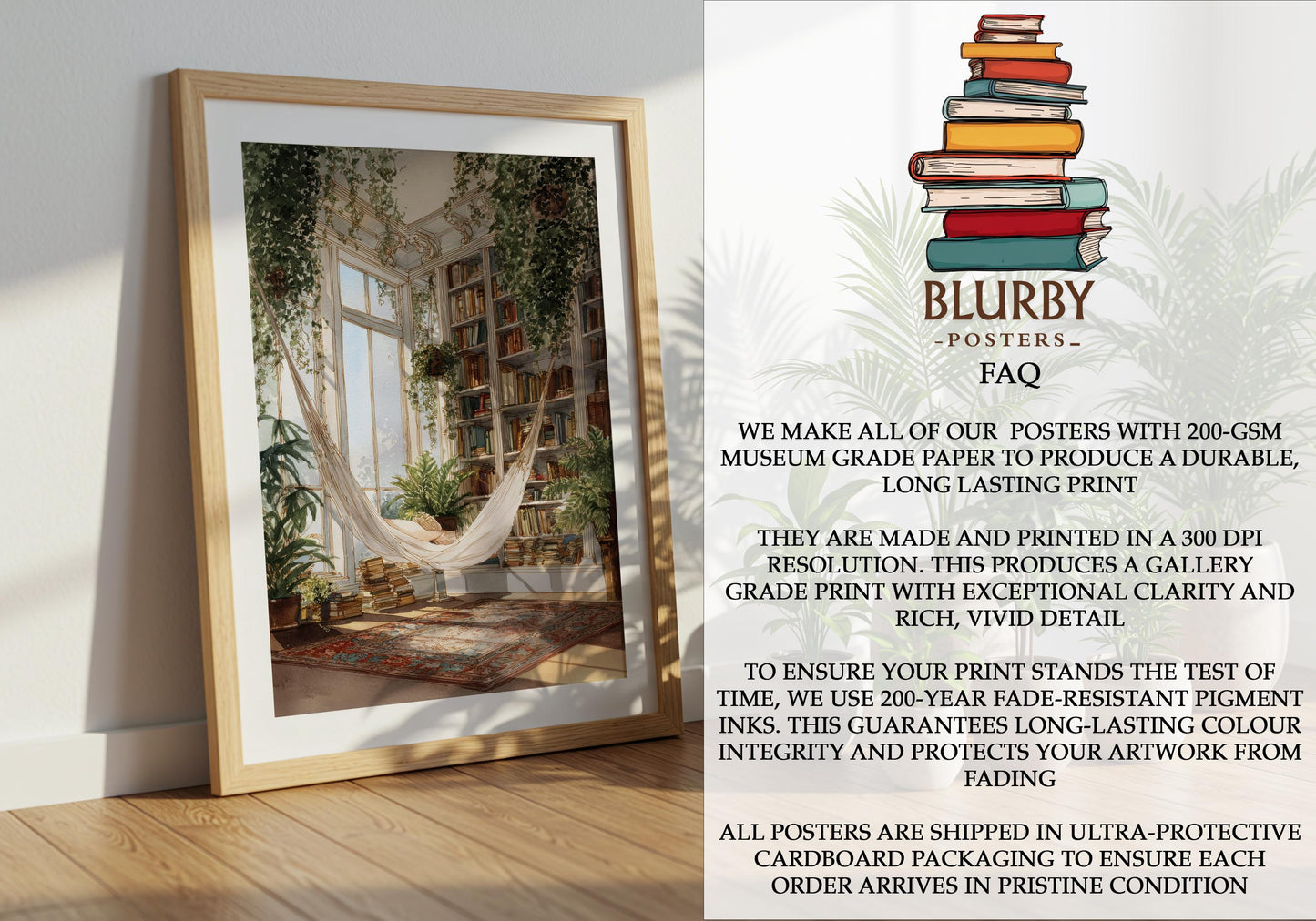 Indoor Library Hammock Print | Cozy Wall Decor | Book Lover Gift | Book Nook Poster | Book Wall Artwork | Aesthetic Room | Reader Home Decor - Book Poster Art Print Decor Bookish