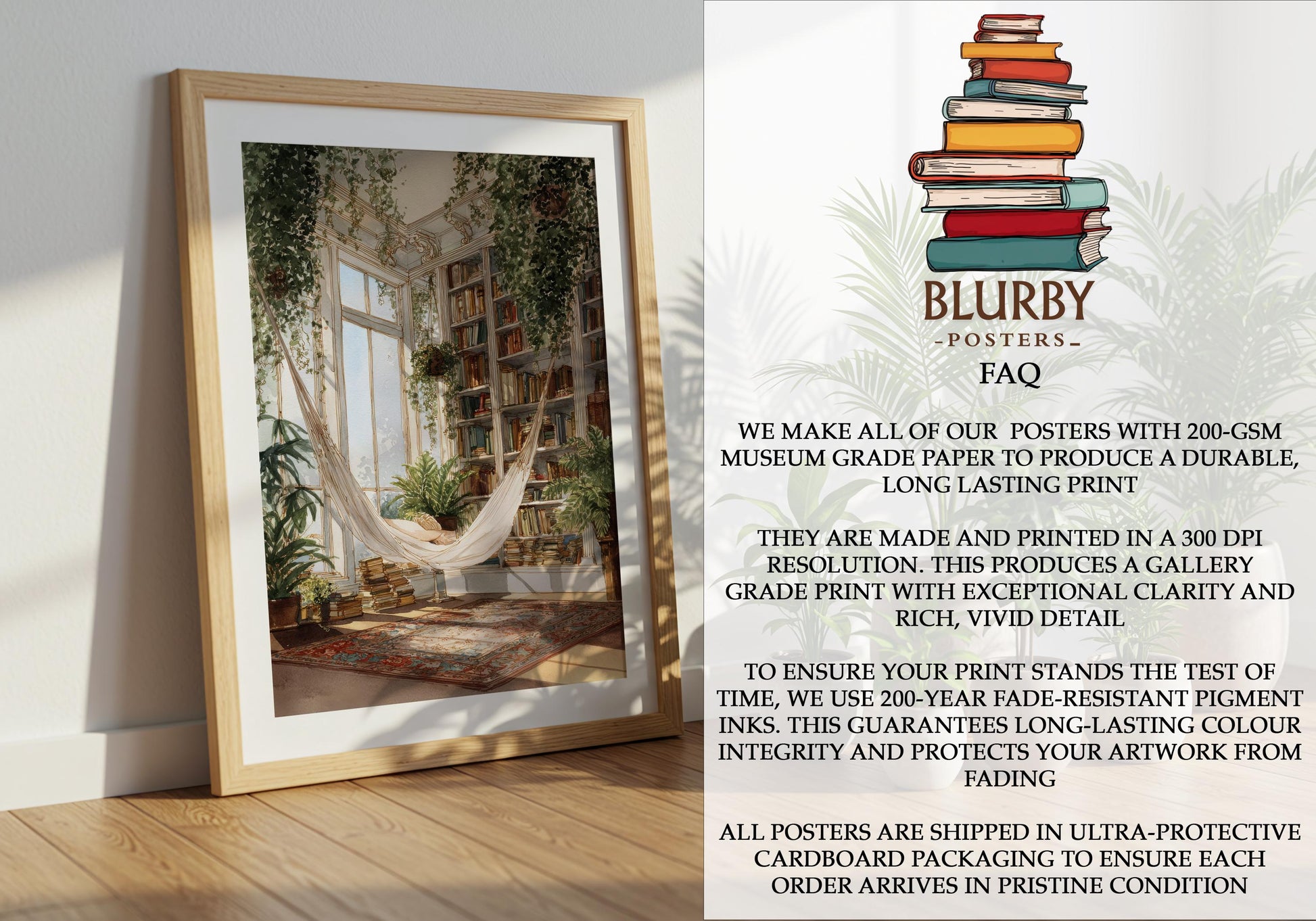 Indoor Library Hammock Print | Cozy Wall Decor | Book Lover Gift | Book Nook Poster | Book Wall Artwork | Aesthetic Room | Reader Home Decor - Book Poster Art Print Decor Bookish