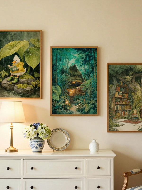 Tropical Jungle Treehouse Print | Cozy Wall Decor | Book Lover Gift | Book Nook Poster | Book Wall Art | Aesthetic Room | Reader Home Decor - Book Poster Art Print Decor Bookish
