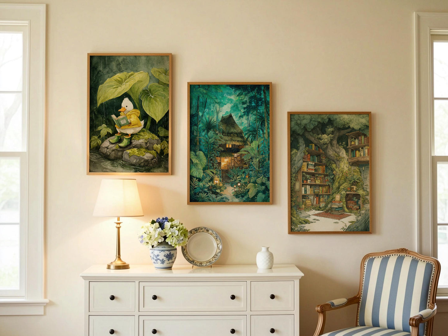 Tropical Jungle Treehouse Print | Cozy Wall Decor | Book Lover Gift | Book Nook Poster | Book Wall Art | Aesthetic Room | Reader Home Decor - Book Poster Art Print Decor Bookish