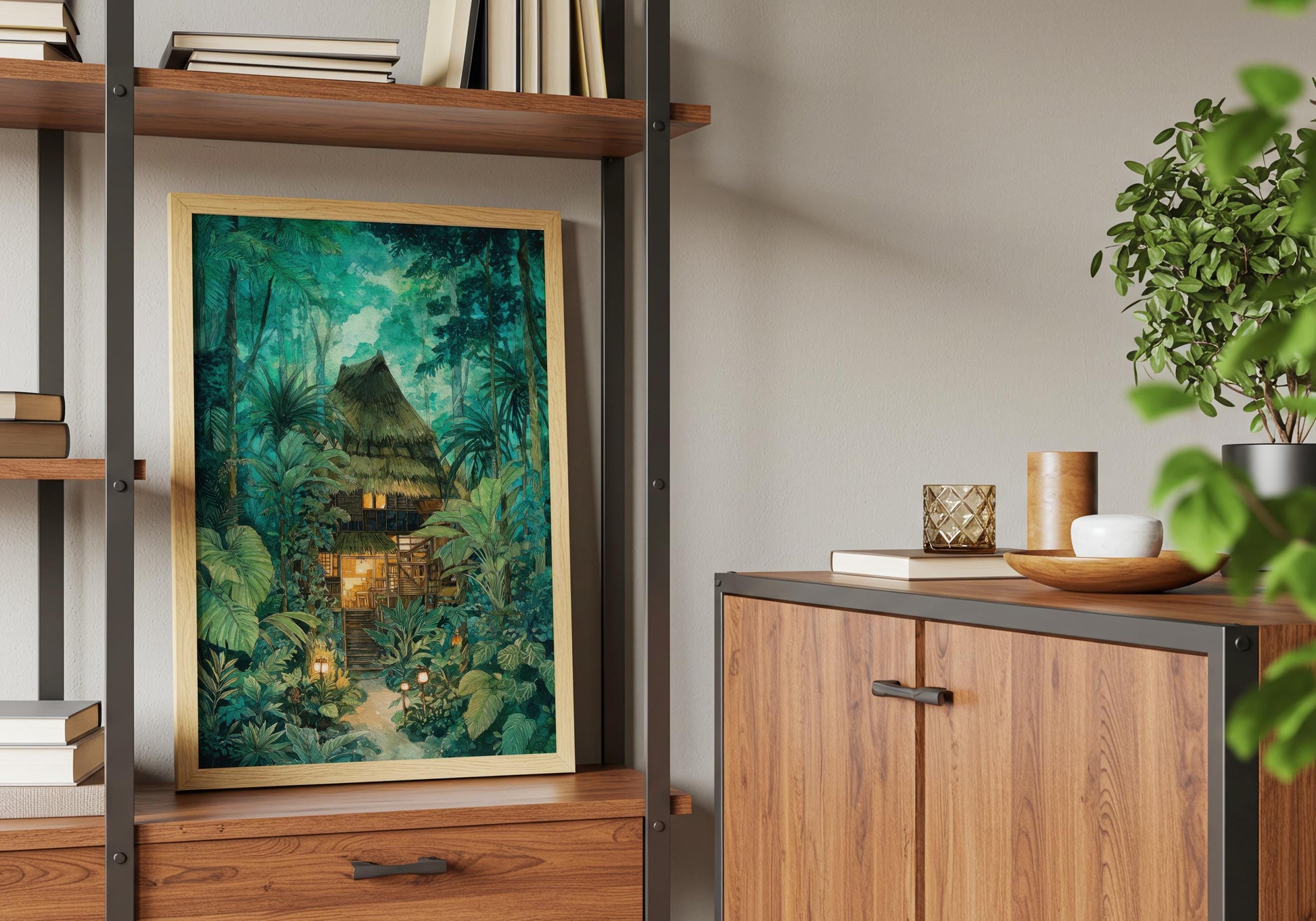 Tropical Jungle Treehouse Print | Cozy Wall Decor | Book Lover Gift | Book Nook Poster | Book Wall Art | Aesthetic Room | Reader Home Decor - Book Poster Art Print Decor Bookish