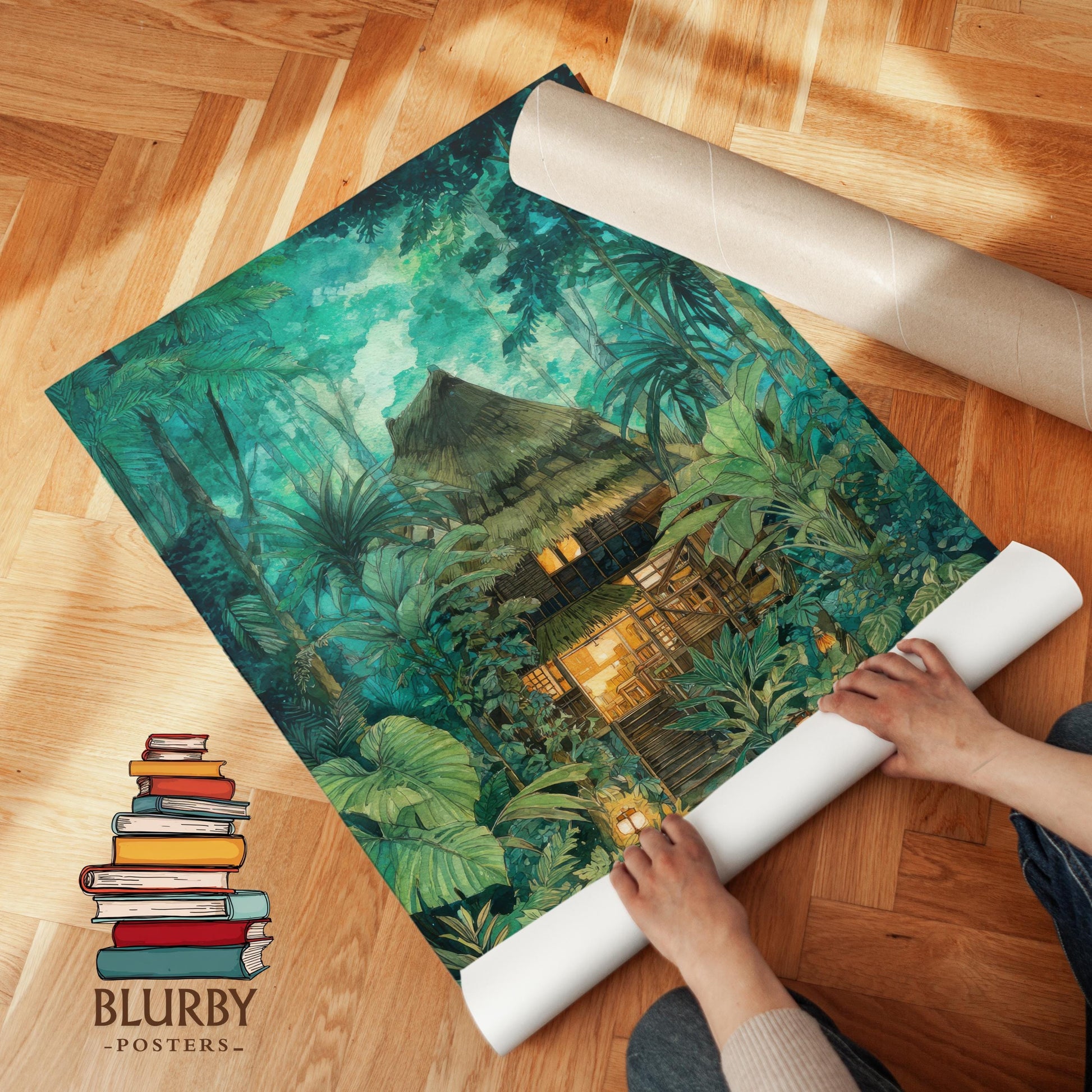 Tropical Jungle Treehouse Print | Cozy Wall Decor | Book Lover Gift | Book Nook Poster | Book Wall Art | Aesthetic Room | Reader Home Decor - Book Poster Art Print Decor Bookish