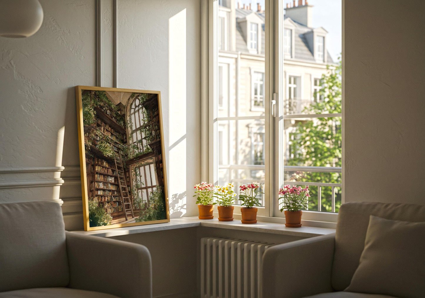 Cathedral Window Library Print | Cozy Wall Decor | Book Lover Gift | Book Nook Poster | Book Wall Art | Aesthetic Room | Reader Home Decor - Book Poster Art Print Decor Bookish