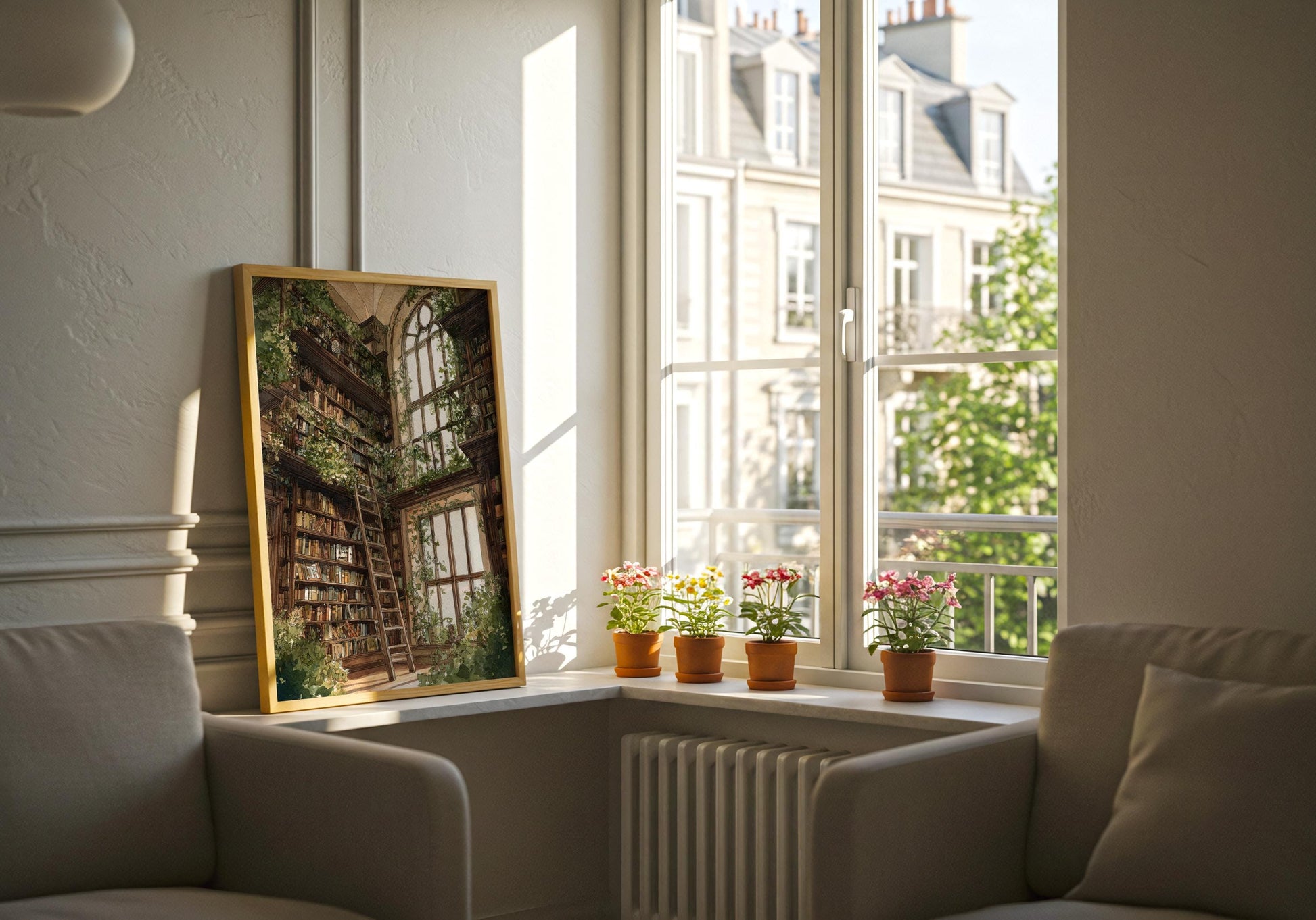 Cathedral Window Library Print | Cozy Wall Decor | Book Lover Gift | Book Nook Poster | Book Wall Art | Aesthetic Room | Reader Home Decor - Book Poster Art Print Decor Bookish