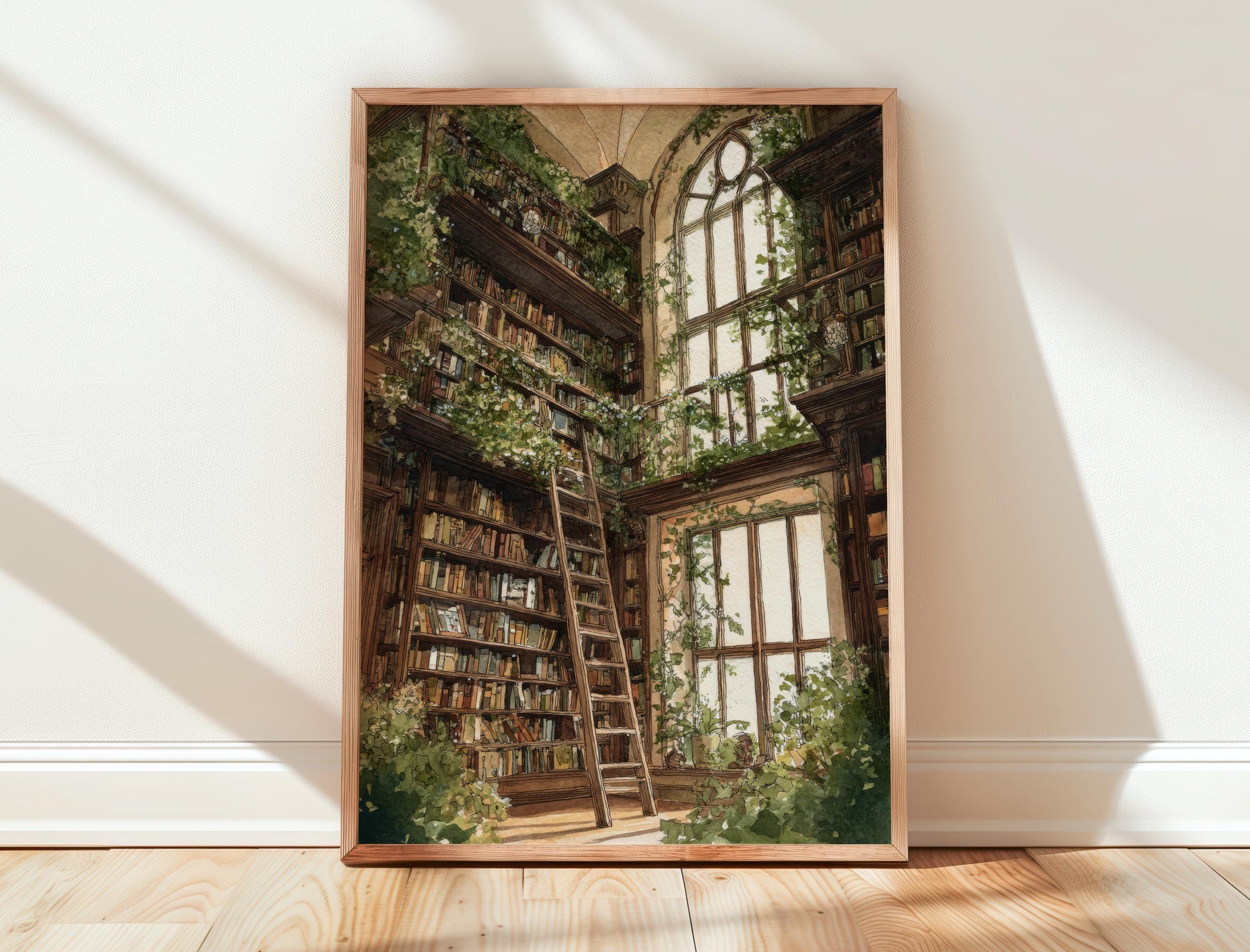 Cathedral Window Library Print | Cozy Wall Decor | Book Lover Gift | Book Nook Poster | Book Wall Art | Aesthetic Room | Reader Home Decor - Book Poster Art Print Decor Bookish