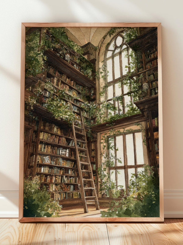 Cathedral Window Library Print | Cozy Wall Decor | Book Lover Gift | Book Nook Poster | Book Wall Art | Aesthetic Room | Reader Home Decor - Book Poster Art Print Decor Bookish