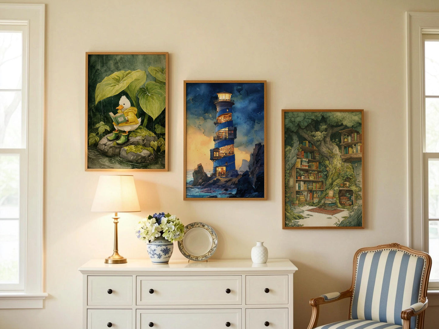 Lighthouse Spiral Library Print | Cozy Wall Decor | Book Lover Gift | Book Nook Poster | Book Wall Art | Aesthetic Room | Reader Home Decor - Book Poster Art Print Decor Bookish