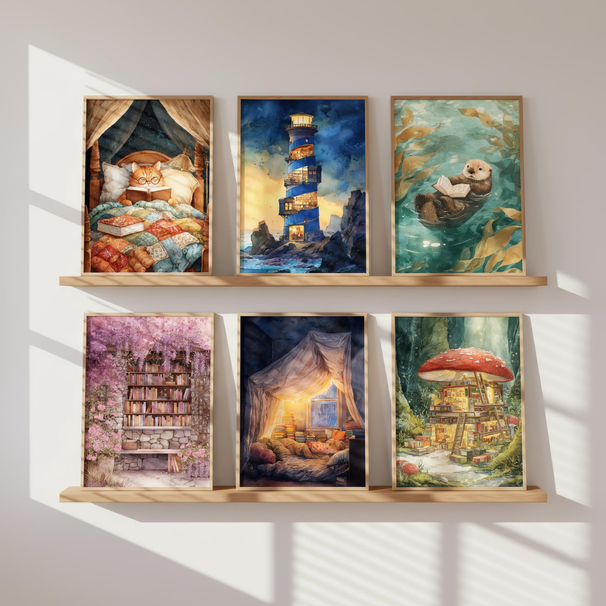 Lighthouse Spiral Library Print | Cozy Wall Decor | Book Lover Gift | Book Nook Poster | Book Wall Art | Aesthetic Room | Reader Home Decor - Book Poster Art Print Decor Bookish