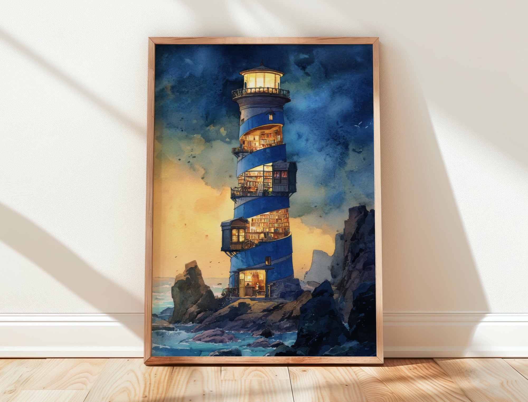 Lighthouse Spiral Library Print | Cozy Wall Decor | Book Lover Gift | Book Nook Poster | Book Wall Art | Aesthetic Room | Reader Home Decor - Book Poster Art Print Decor Bookish