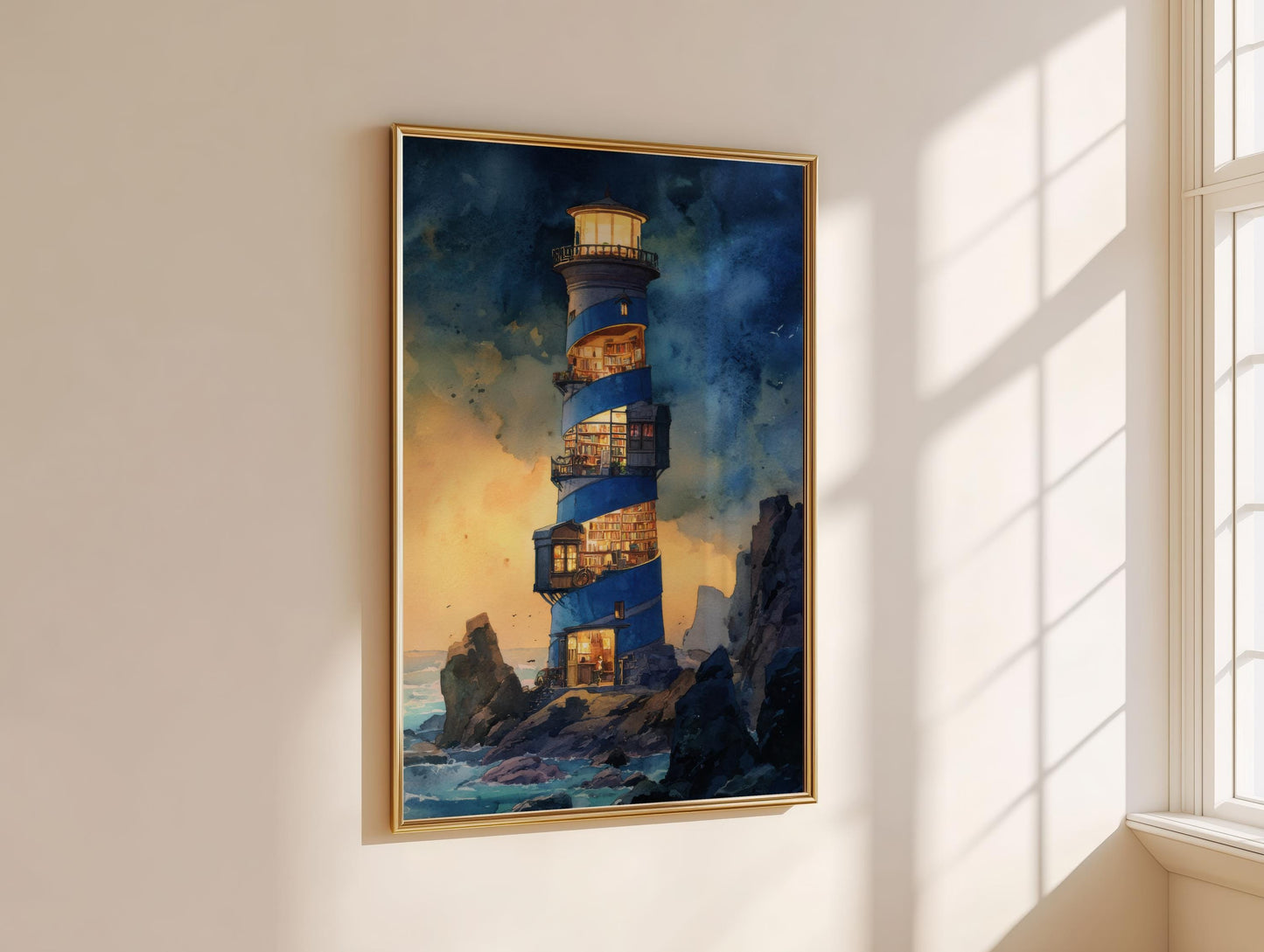 Lighthouse Spiral Library Print | Cozy Wall Decor | Book Lover Gift | Book Nook Poster | Book Wall Art | Aesthetic Room | Reader Home Decor - Book Poster Art Print Decor Bookish