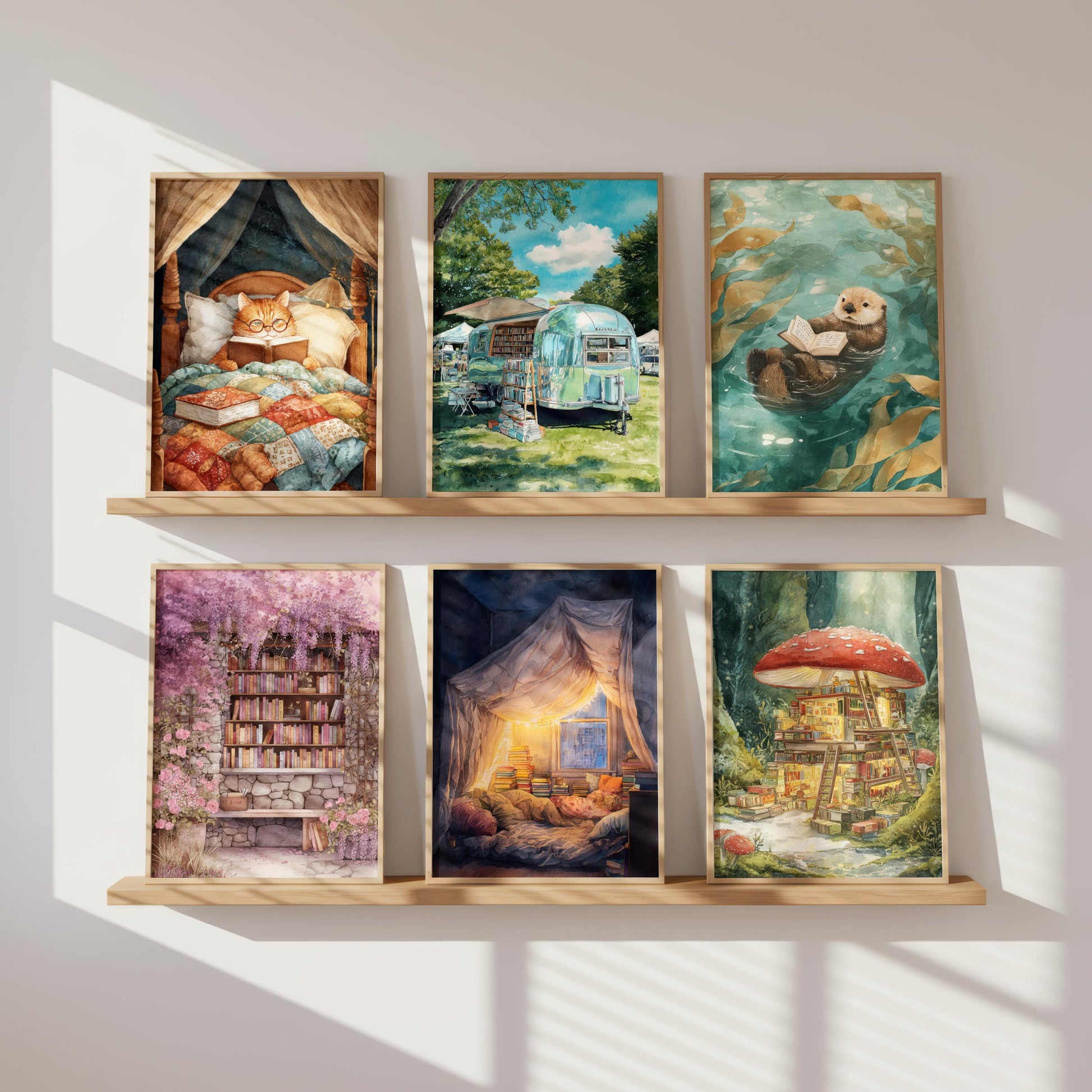 Vintage Airstream Trailer Bookshop Print | Cozy Wall Decor | Book Lover Gift | Book Nook Poster | Book Art | Aesthetic Room | Reader Decor - Book Poster Art Print Decor Bookish