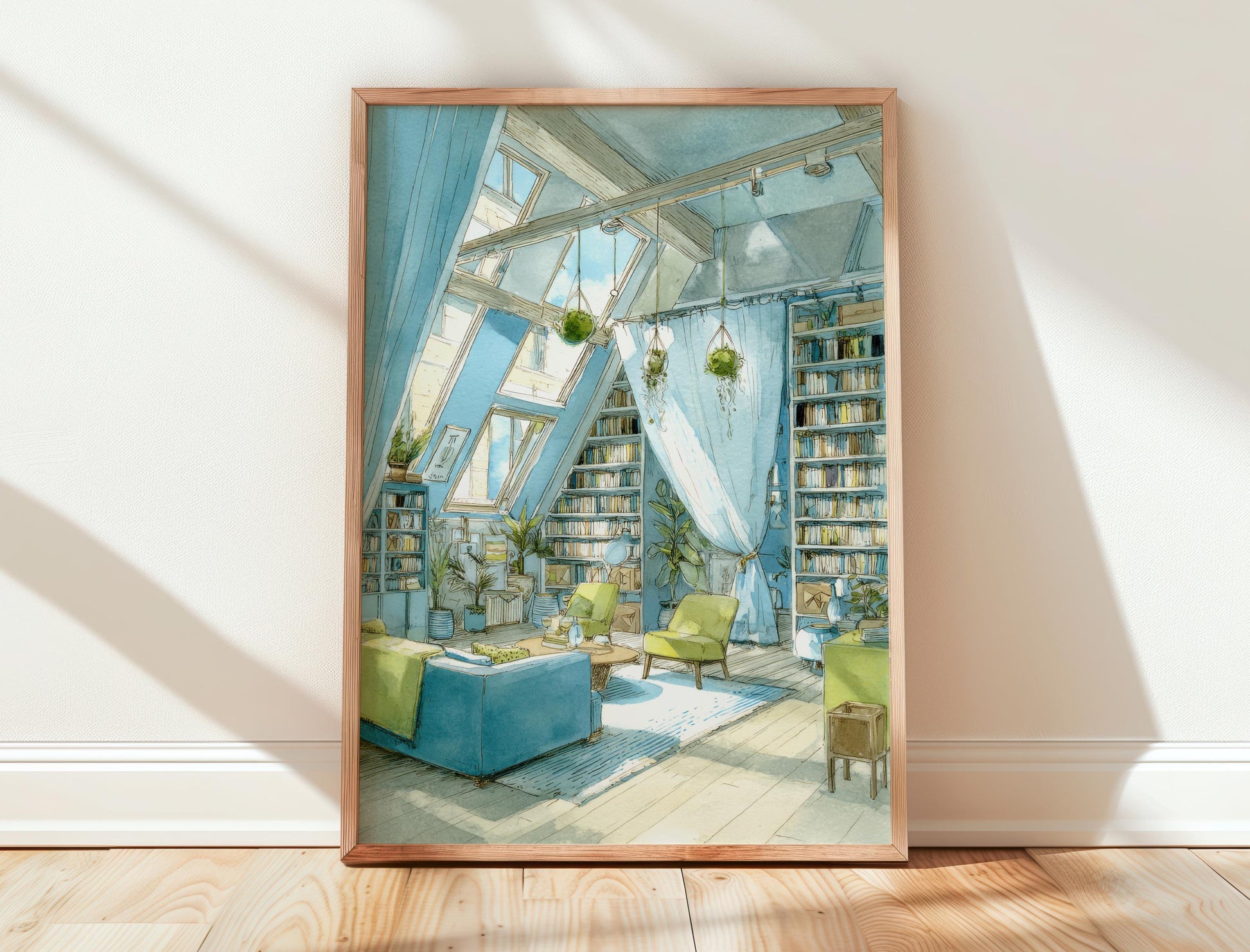 Attic Loft Library Print | Cozy Wall Decor | Book Lover Gift | Book Nook Poster | Book Artwork | Aesthetic Room Decor | Reader Home Decor - Book Poster Art Print Decor Bookish