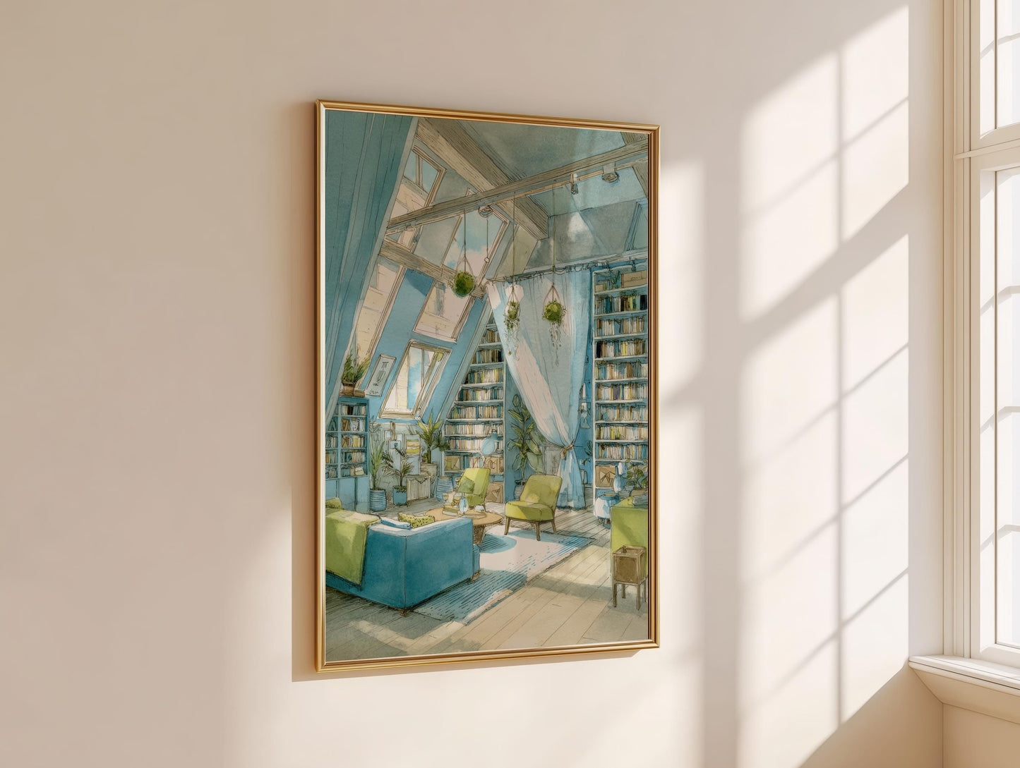 Attic Loft Library Print | Cozy Wall Decor | Book Lover Gift | Book Nook Poster | Book Artwork | Aesthetic Room Decor | Reader Home Decor - Book Poster Art Print Decor Bookish