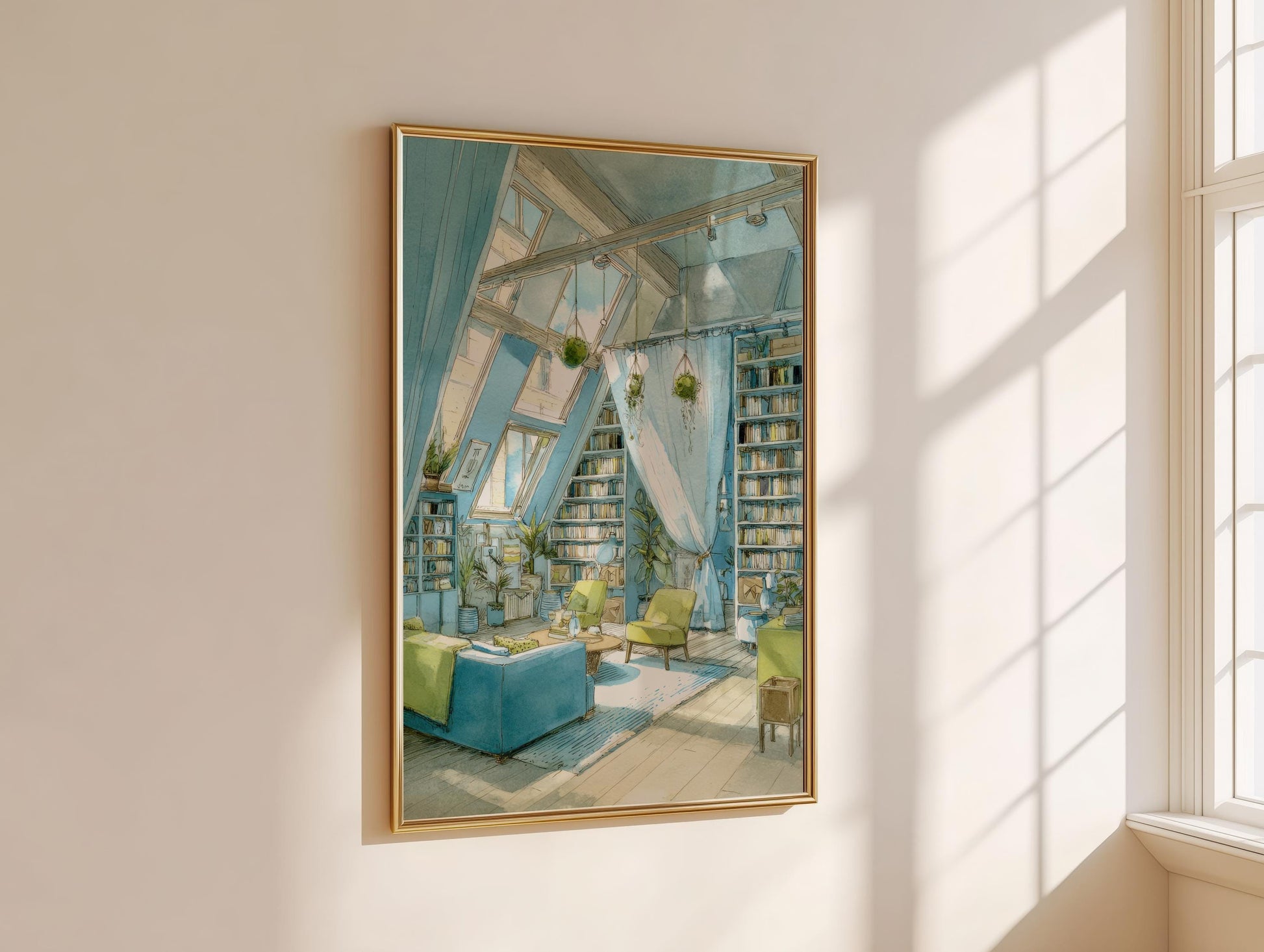 Attic Loft Library Print | Cozy Wall Decor | Book Lover Gift | Book Nook Poster | Book Artwork | Aesthetic Room Decor | Reader Home Decor - Book Poster Art Print Decor Bookish