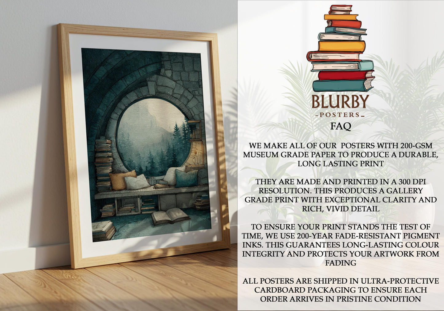Circular Window Mountain View Library Print | Cozy Wall Decor | Book Lover Gift | Book Nook Poster | Book Art | Aesthetic Room | Reader Home - Book Poster Art Print Decor Bookish