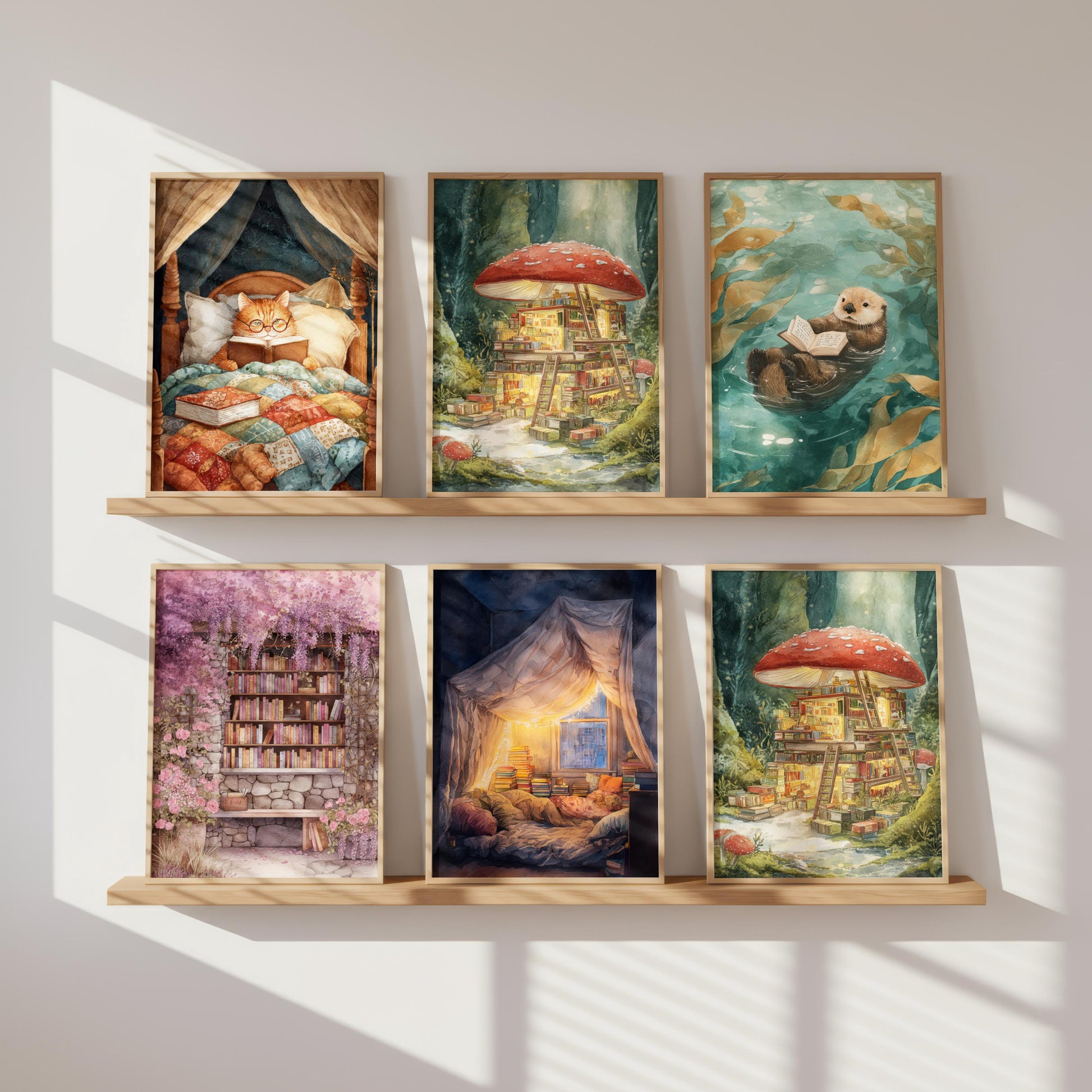 Fairytale Red Mushroom Bookshop Print | Cozy Wall Decor | Book Lover Gift | Book Nook Poster | Book Art | Aesthetic Room | Reader Home Art - Book Poster Art Print Decor Bookish