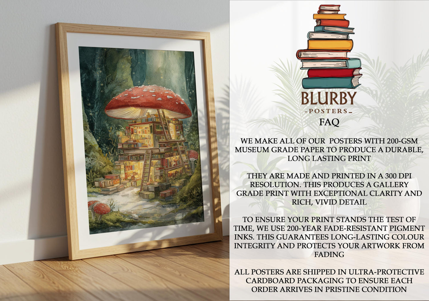 Fairytale Red Mushroom Bookshop Print | Cozy Wall Decor | Book Lover Gift | Book Nook Poster | Book Art | Aesthetic Room | Reader Home Art - Book Poster Art Print Decor Bookish