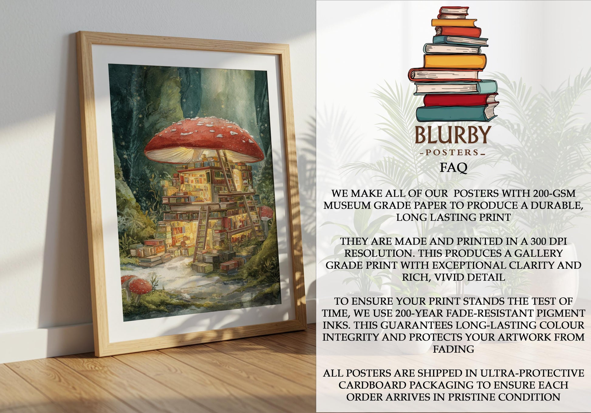 Fairytale Red Mushroom Bookshop Print | Cozy Wall Decor | Book Lover Gift | Book Nook Poster | Book Art | Aesthetic Room | Reader Home Art - Book Poster Art Print Decor Bookish