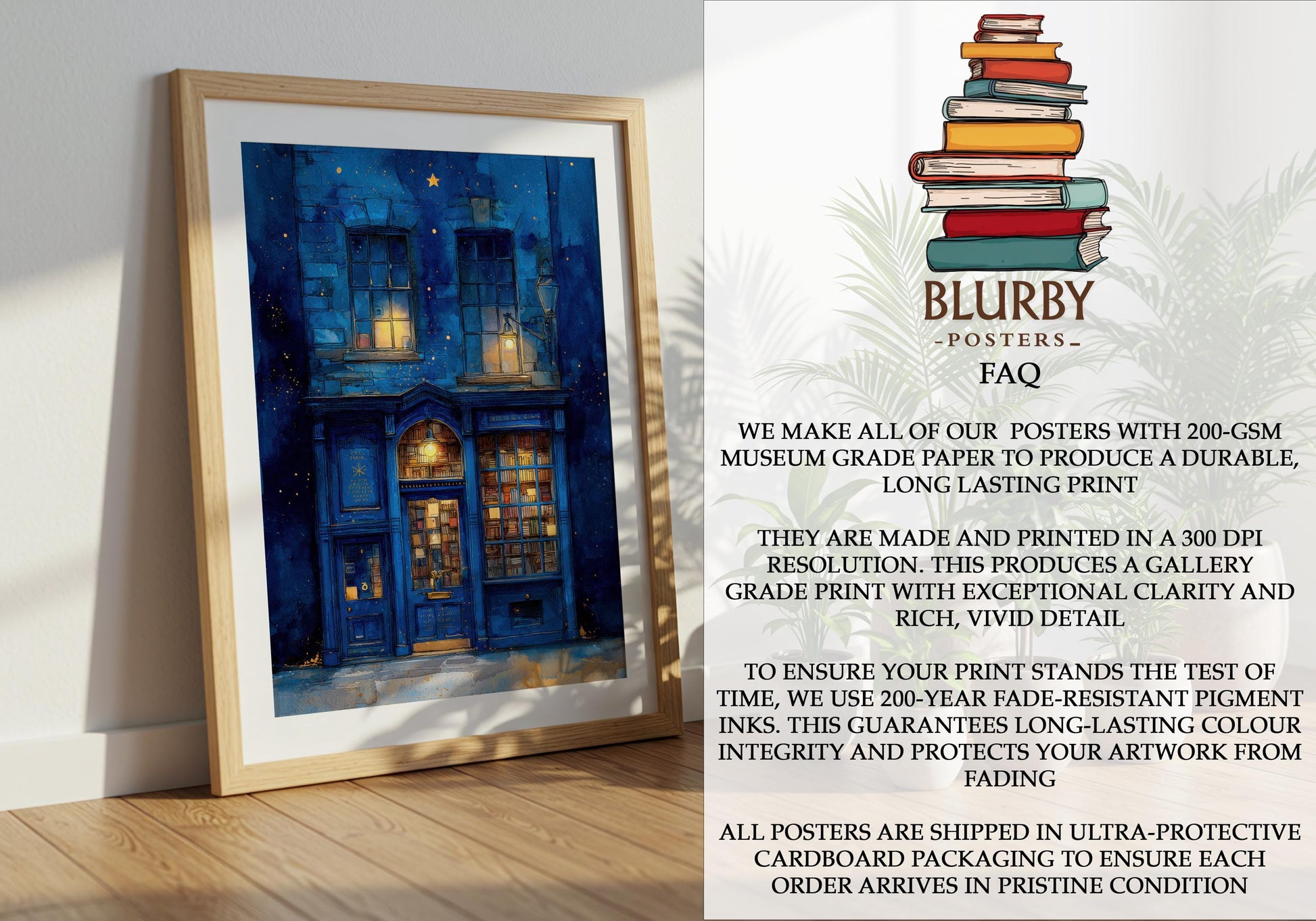 Starry Night Blue Bookshop Print | Cozy Wall Decor | Book Lover Gift | Book Nook Poster | Book Art | Aesthetic Room | Reader Home Art - Book Poster Art Print Decor Bookish