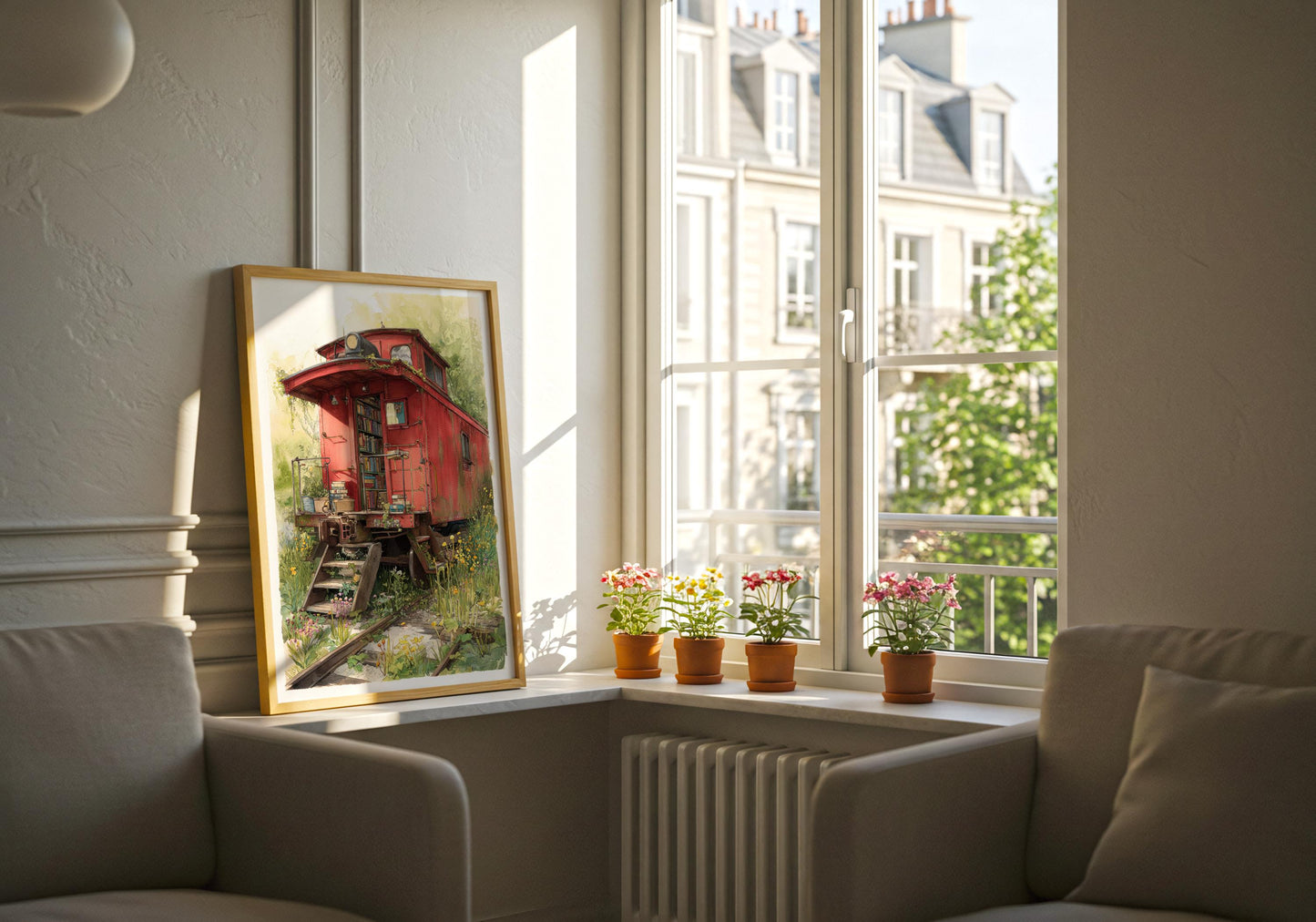 Vintage Red Caboose Train Library Print | Cozy Wall Decor | Book Lover Gift | Book Nook Poster | Book Art | Aesthetic Room | Reader Home Art - Book Poster Art Print Decor Bookish