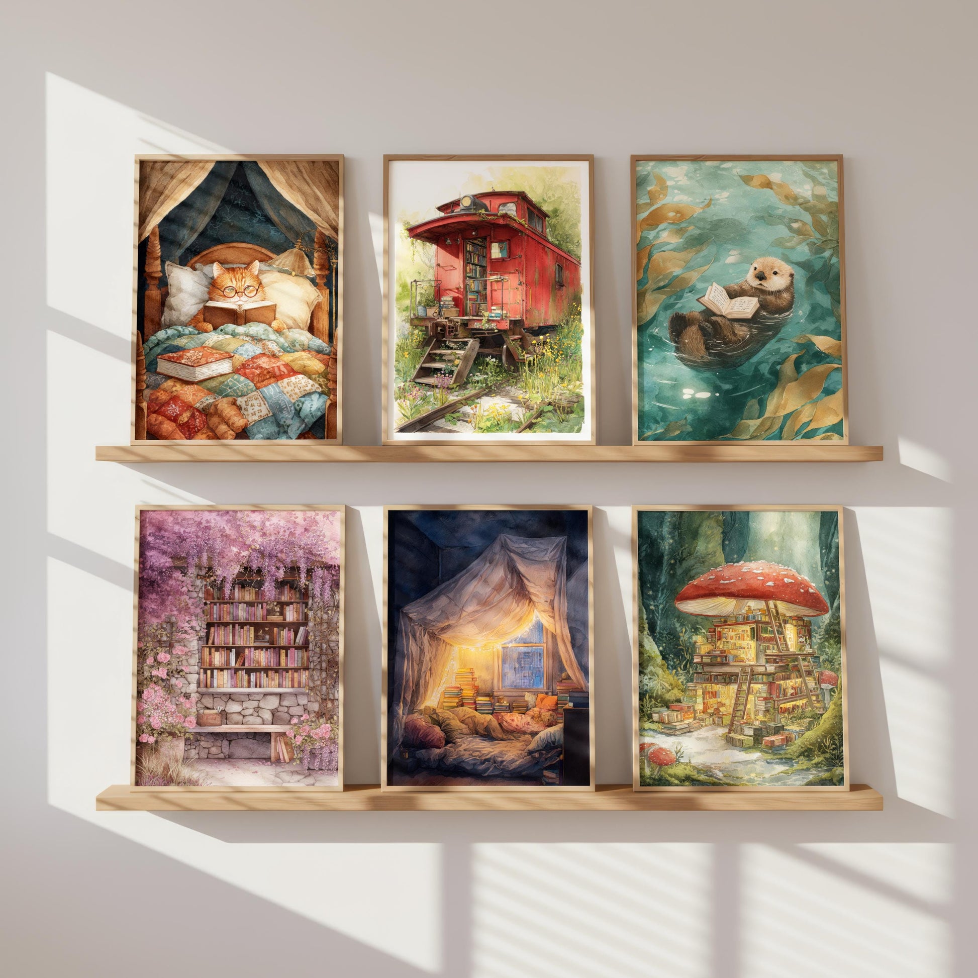 Vintage Red Caboose Train Library Print | Cozy Wall Decor | Book Lover Gift | Book Nook Poster | Book Art | Aesthetic Room | Reader Home Art - Book Poster Art Print Decor Bookish