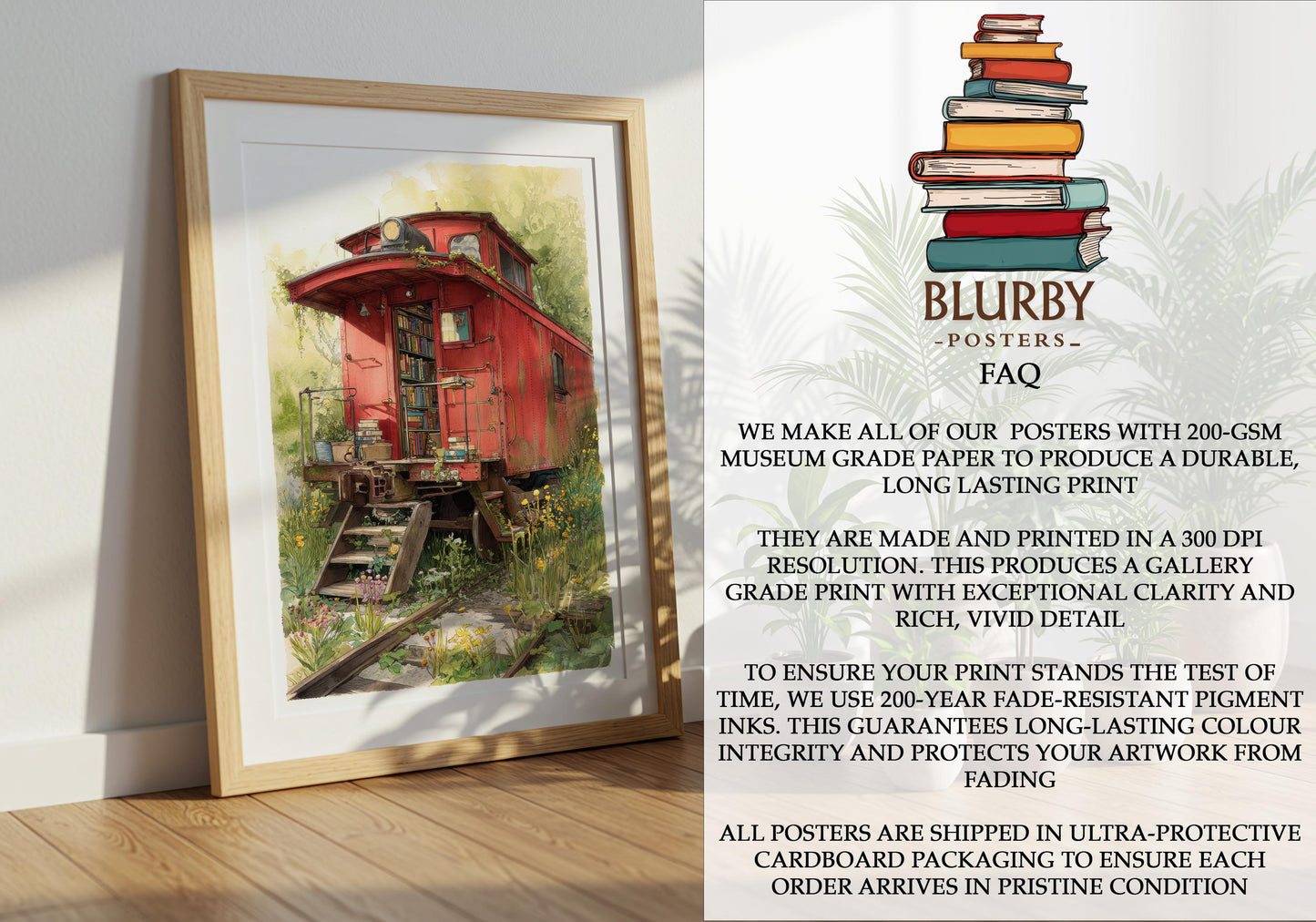 Vintage Red Caboose Train Library Print | Cozy Wall Decor | Book Lover Gift | Book Nook Poster | Book Art | Aesthetic Room | Reader Home Art - Book Poster Art Print Decor Bookish