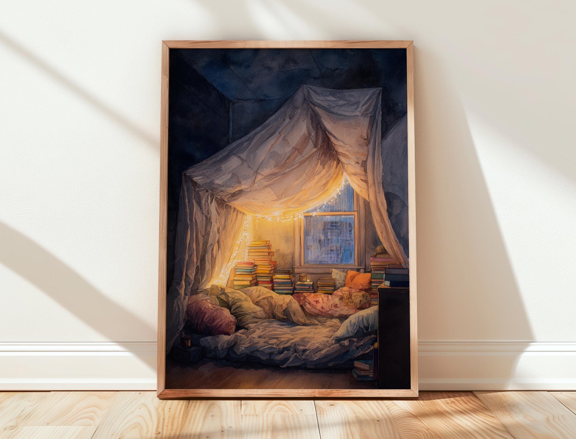 Glowing Fairy Light Pillow Fort Print | Cozy Wall Decor | Book Lover Gift | Book Nook Poster | Book Art | Aesthetic Room | Reader Home Art - Book Poster Art Print Decor Bookish