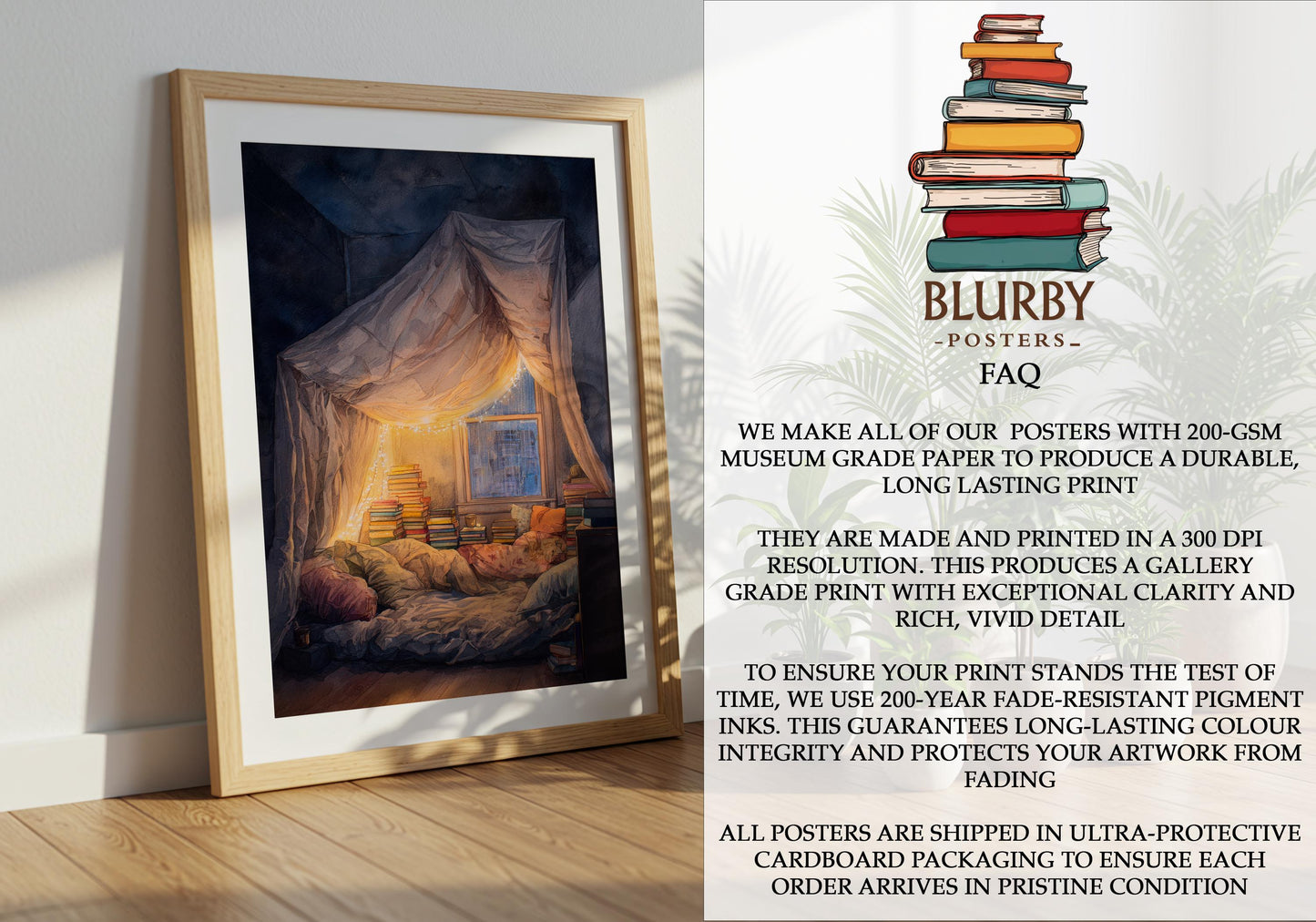 Glowing Fairy Light Pillow Fort Print | Cozy Wall Decor | Book Lover Gift | Book Nook Poster | Book Art | Aesthetic Room | Reader Home Art - Book Poster Art Print Decor Bookish