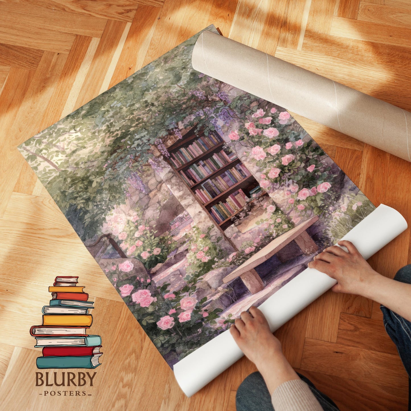 Wisteria and Pink Rose Stone Arch Print | Cozy Wall Decor | Book Lover Gift | Book Nook Poster | Book Art | Aesthetic Room | Reader Home Art - Book Poster Art Print Decor Bookish