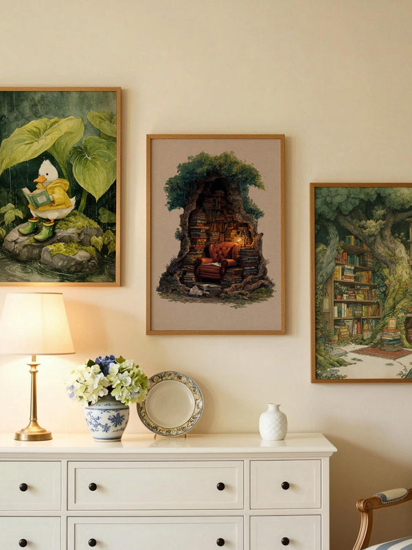 Hollow Tree Library Print | Cozy Wall Decor | Book Lover Gift | Book Nook Poster | Book Art | Aesthetic Room | Reader Home Art - Book Poster Art Print Decor Bookish