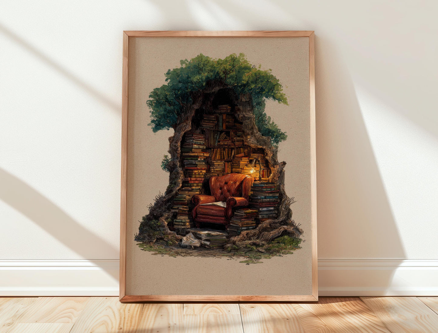Hollow Tree Library Print | Cozy Wall Decor | Book Lover Gift | Book Nook Poster | Book Art | Aesthetic Room | Reader Home Art - Book Poster Art Print Decor Bookish