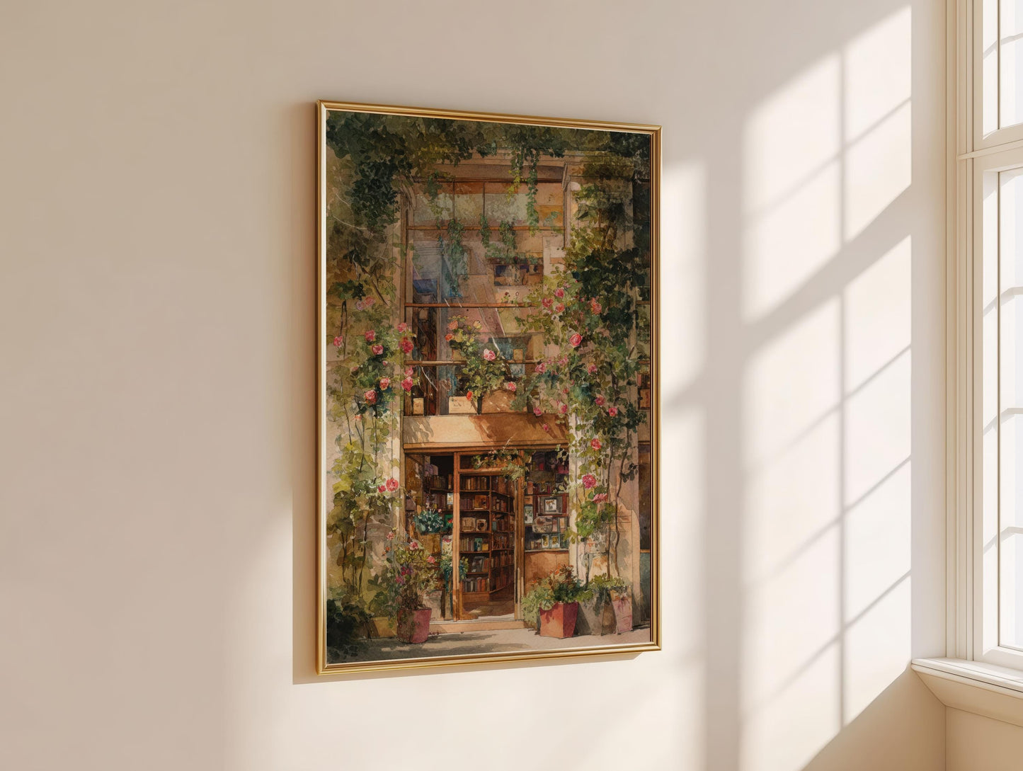 Glass Front Floral Bookshop Print | Cozy Wall Decor | Book Lover Gift | Book Nook Poster | Book Art | Aesthetic Room | Reader Home Art - Book Poster Art Print Decor Bookish
