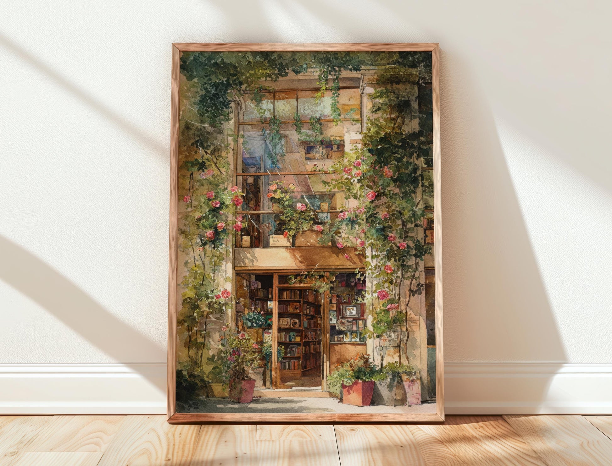 Glass Front Floral Bookshop Print | Cozy Wall Decor | Book Lover Gift | Book Nook Poster | Book Art | Aesthetic Room | Reader Home Art - Book Poster Art Print Decor Bookish