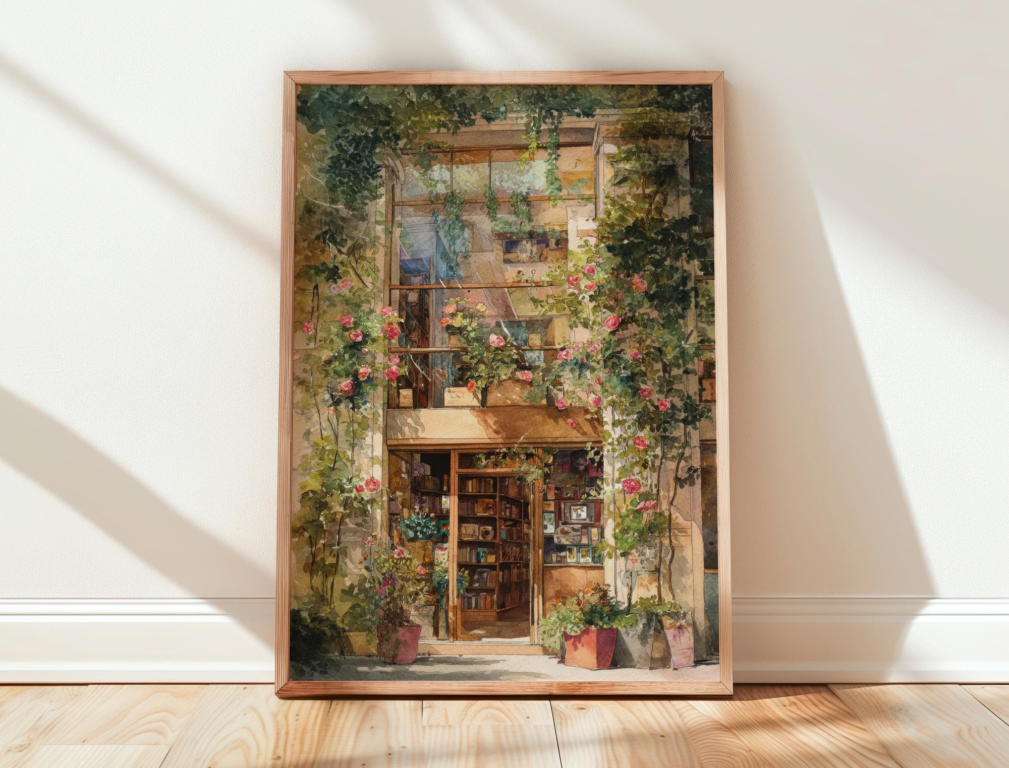 Glass Front Floral Bookshop Print | Cozy Wall Decor | Book Lover Gift | Book Nook Poster | Book Art | Aesthetic Room | Reader Home Art - Book Poster Art Print Decor Bookish