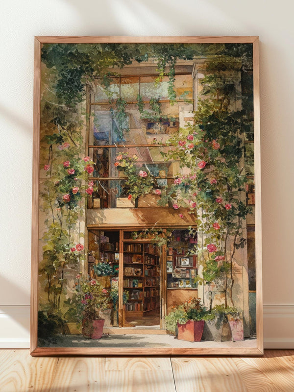 Glass Front Floral Bookshop Print | Cozy Wall Decor | Book Lover Gift | Book Nook Poster | Book Art | Aesthetic Room | Reader Home Art - Book Poster Art Print Decor Bookish